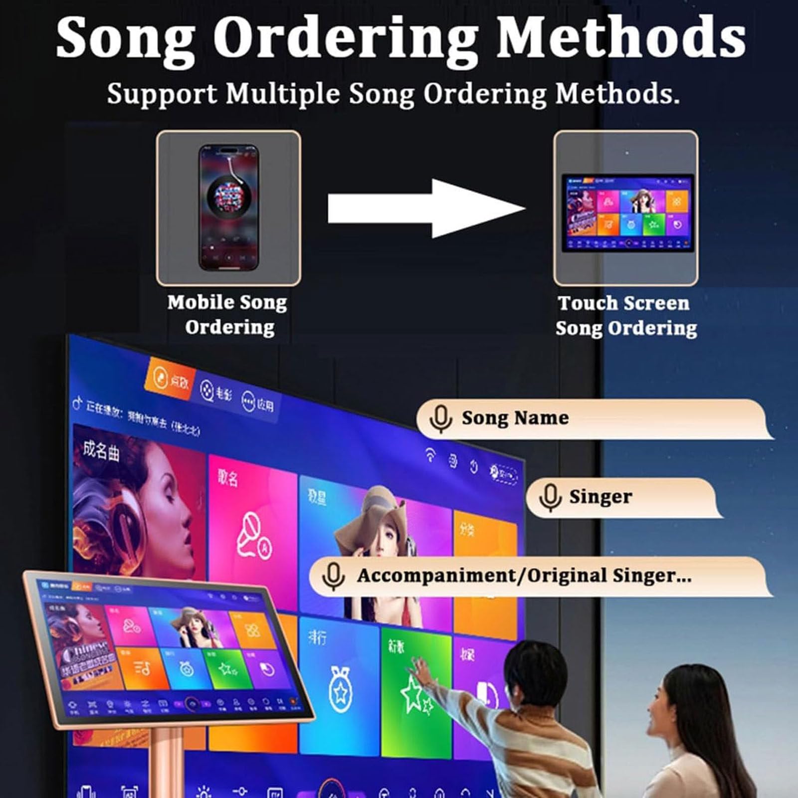 Lettore Karaoke con doppio microfono wireless, sistema Home Theater online per feste e riunioni, supporta 27 lingue, memoria da 1 TB