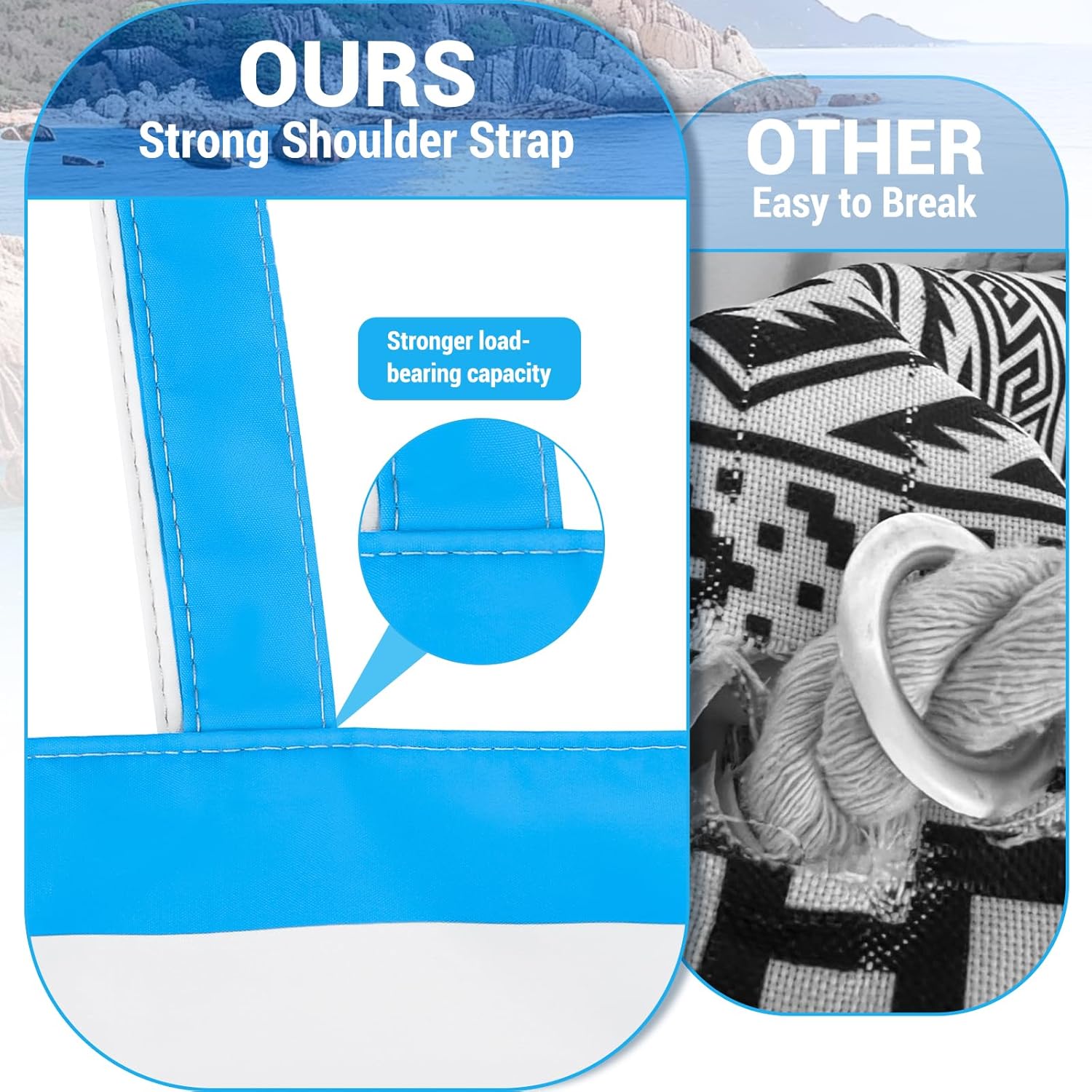 Iioscre Beach Bag for Women, Large Beach Tote Bag with Zipper Pockets, Waterproof Sandproof Swim Bag Pool Vacation Travel - Image 7