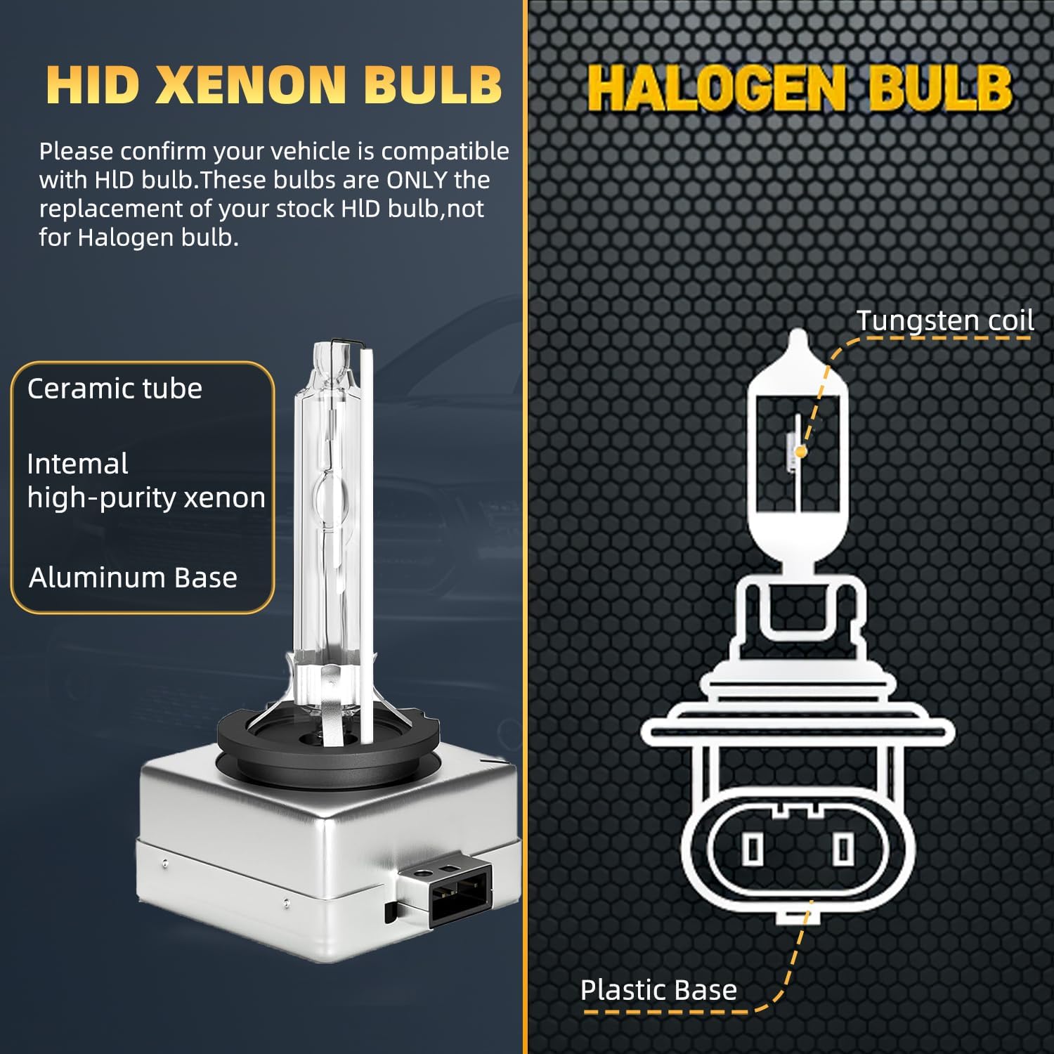 D3S HID Headlight Bulbs Ford Mustang 2013-2018,D3S H11 High Low Beam Fog Light Replacement Bulb - Xenon Headlight Bulbs 6000K White Light,Easy Installation,4PCS