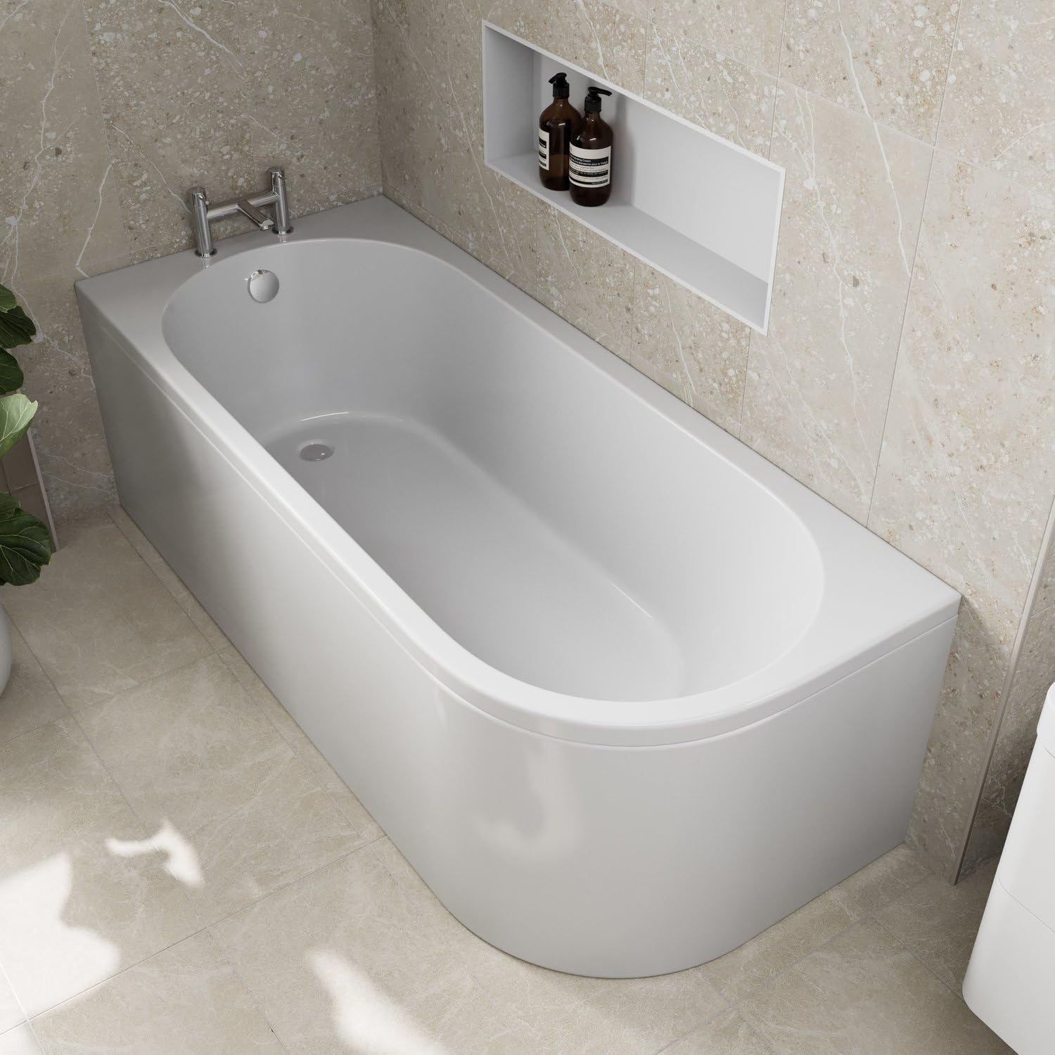 Baystone® 1700 x 725mm J Shaped Side Front Bath Panel 30mm Acrylic Modern Panels for Bathroom Baths Bathtub Soaking Tubs Smooth White