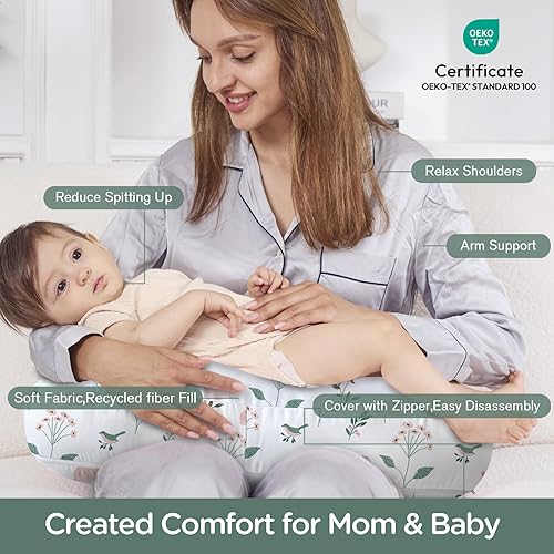 Vista 135 de Little Grape Land - Almohada de lactancia para bebés, de apoyo, alimentación con biberón, tiempo boca abajo, con funda lavable a máquina y relleno