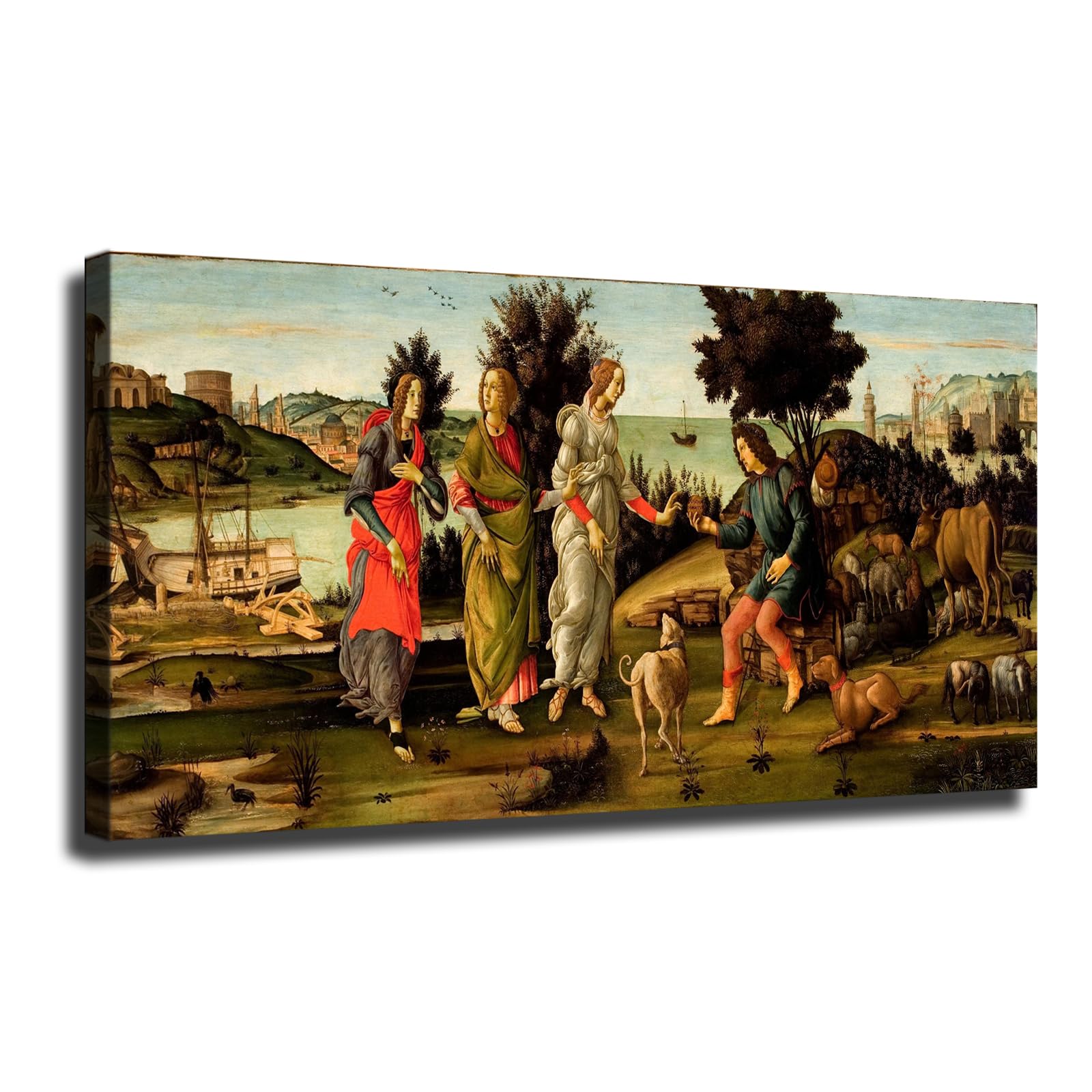 Sandro Botticelli artwork-The Judgment of Paris Posters Decorative Paintings Wall Art Printing Aesthetics Suitable for Living Room Kitchen Home Furnishings Background (08x16inch-Farmed)