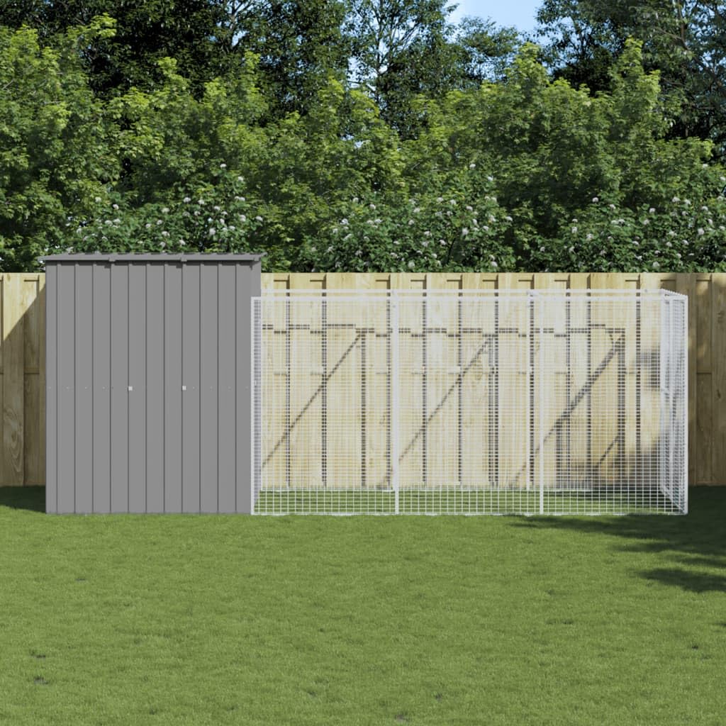 Homgoday Casetta Cani Corsa Grigio Chiaro 165x455x181 cm Acciaio Zincato, Gabbia Cane Gabbia per Cani da Interno Kennel per Cani Gabbie per Cani Recinto per Cani da Esterno