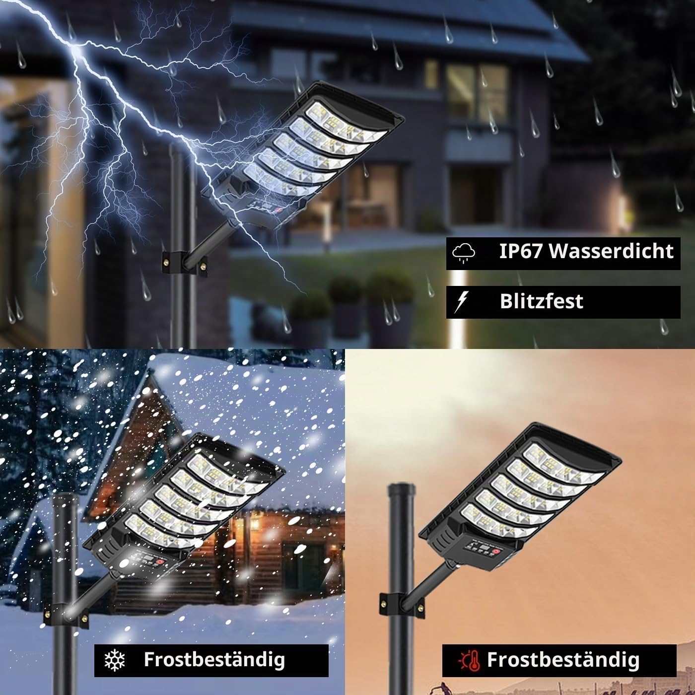 Solar Straßenlaterne für Außen 2 Stück,500W Solarlampen mit Bewegungssensor, 6500K Solarleuchten Dämmerung bis zum Morgengrauen, IP67 Wasserdichte Solarstrahler für Gärten Garage