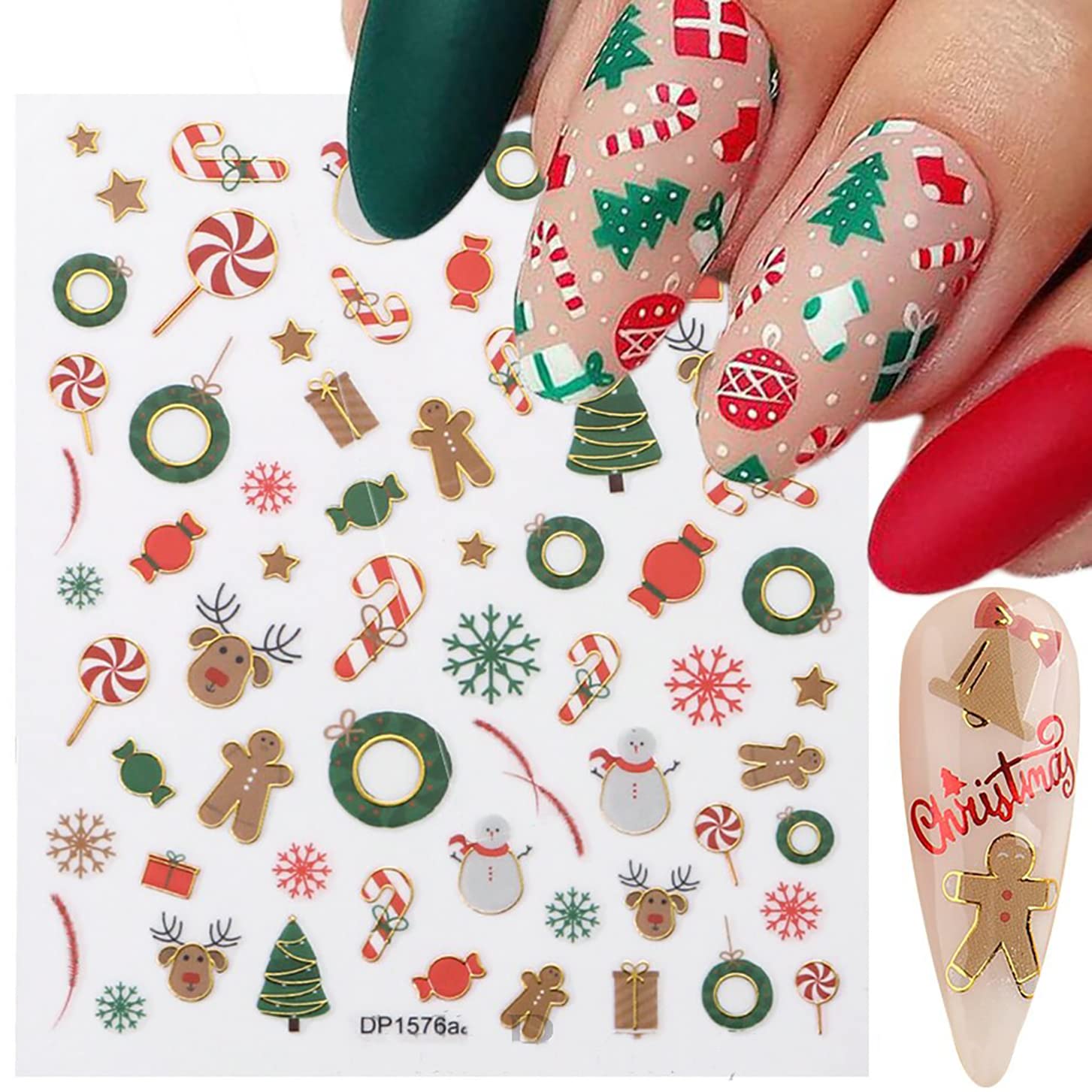 brunson Christmas Nail Art Stickers Decals 3D Self-Adhesive Xmas Nail Art Supplies Winter Colorful Candy Bell Reindeer Nail Stickers Design New Year Manicure DIY Nail Decoration for Women Girls