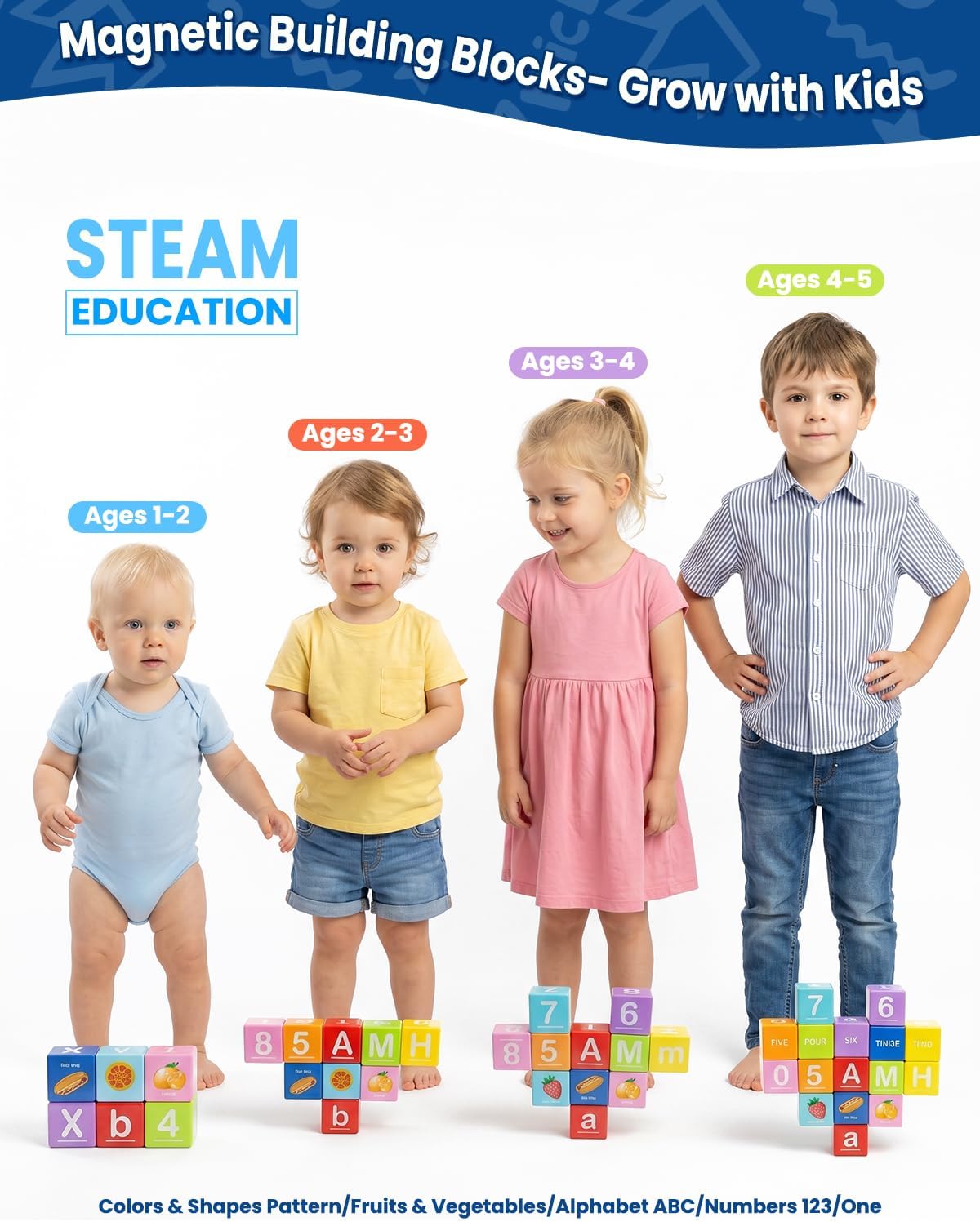 Magnetic Blocks for Toddlers,1.65in Large Montessori Building Cube for Kids | Preschool Learning Educational Toys for Boy Girl Ages 1 2 3 4 5 Year Old, Letter Number Match Stacking, Birthday Gifts