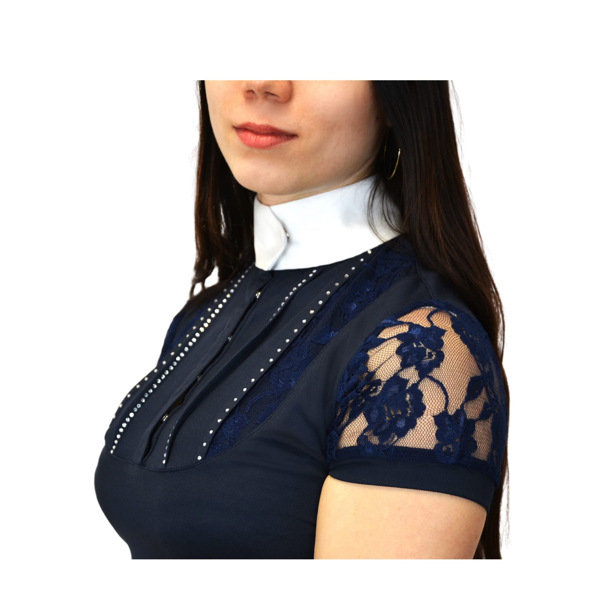 Start Patricia Turniershirt Damen – Kurzarm Reitshirt mit Spitze & Stehkragen – Atmungsaktive Turnierbluse für Reiten & Wettbewerb