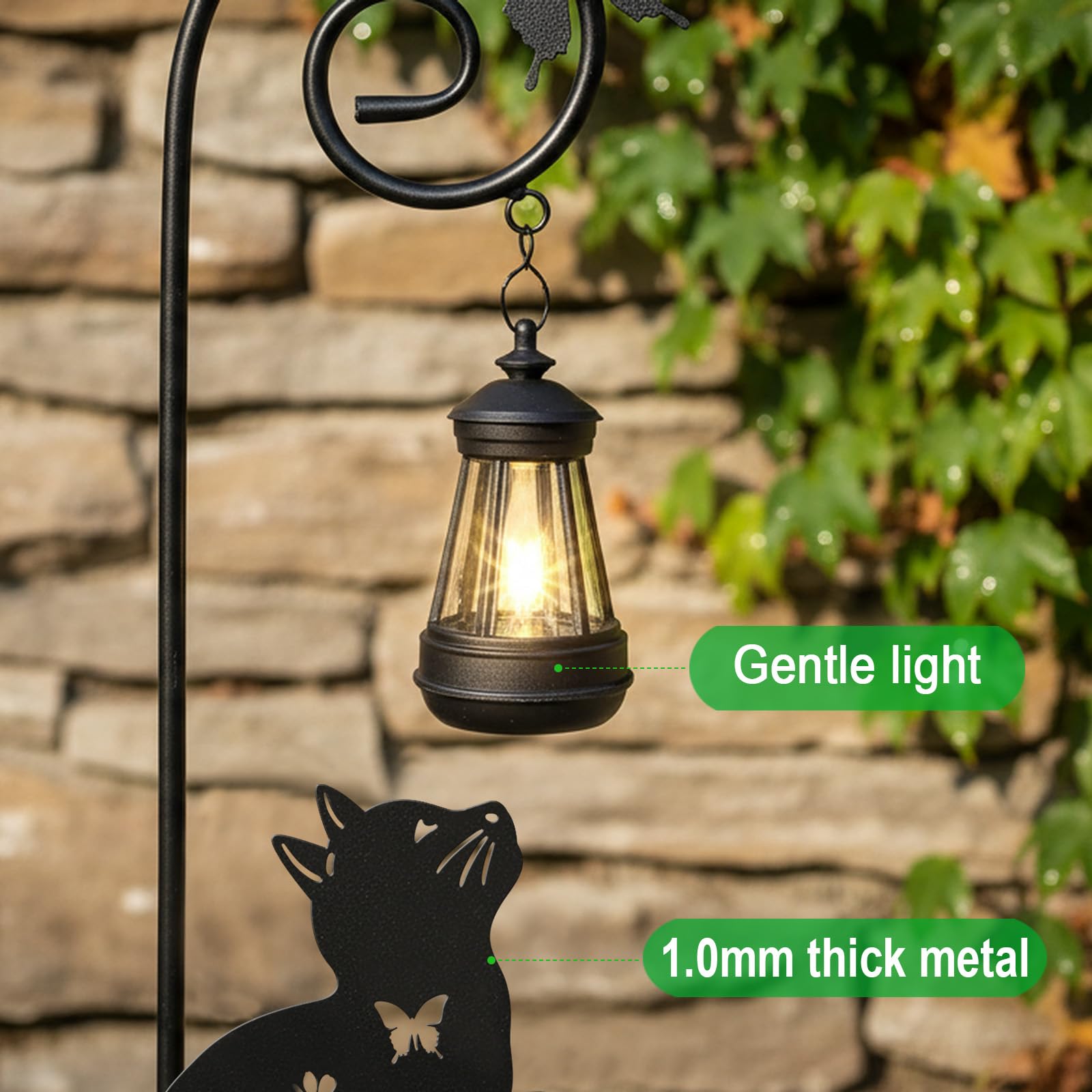 Piquet de chat en métal avec lampes solaires décoratives pour l'extérieur, décoration de pelouse de chat noir, cadeaux uniques pour femmes, décoration de jardin en forme d'animal