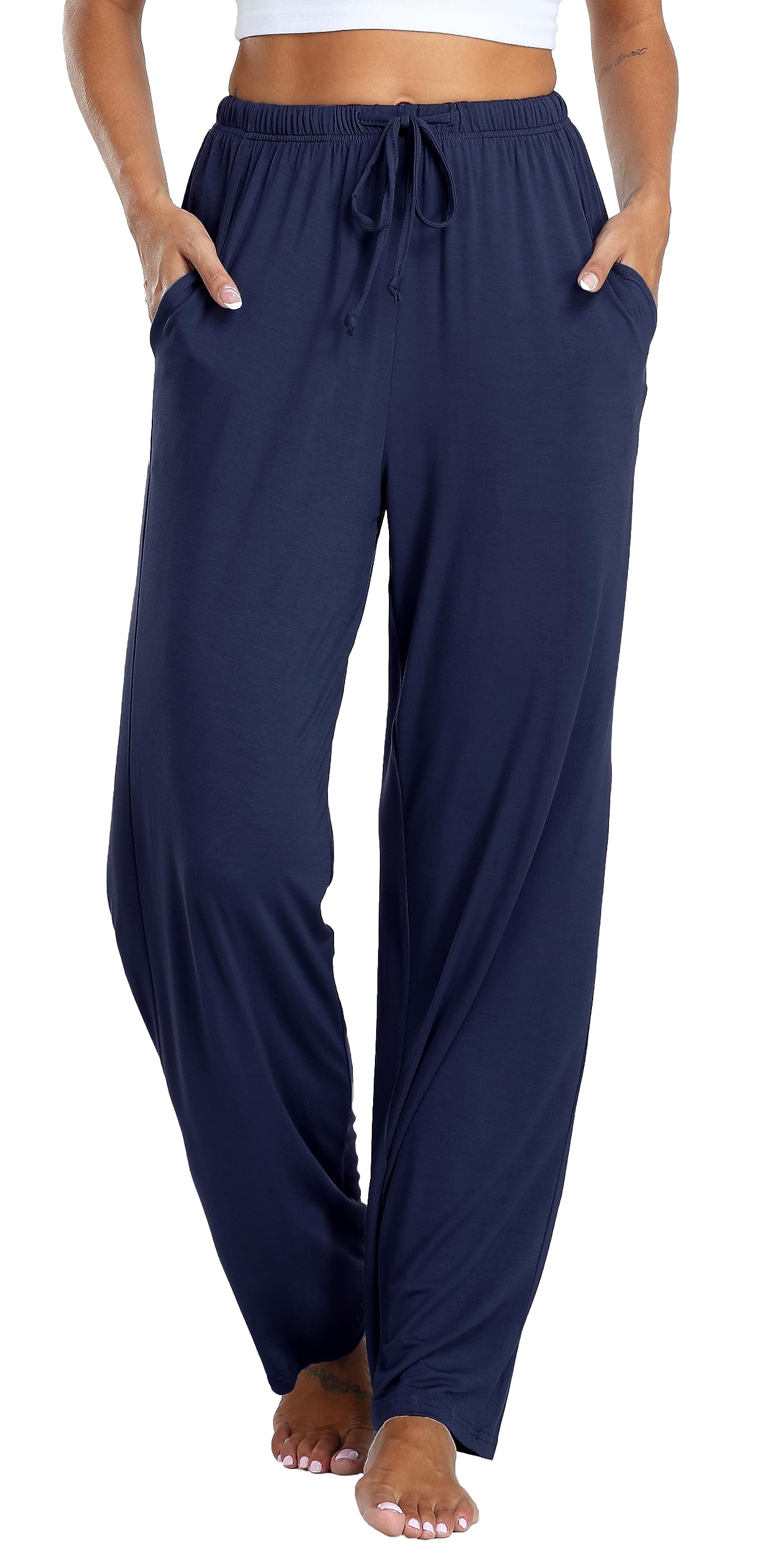 Vlazom Damen Schlafanzughose Modal Lang Weich Loungehose Freizeithose Yogahose Nachtwäsche Hosen mit Taschen Pyjamahose mit geradem Beinil