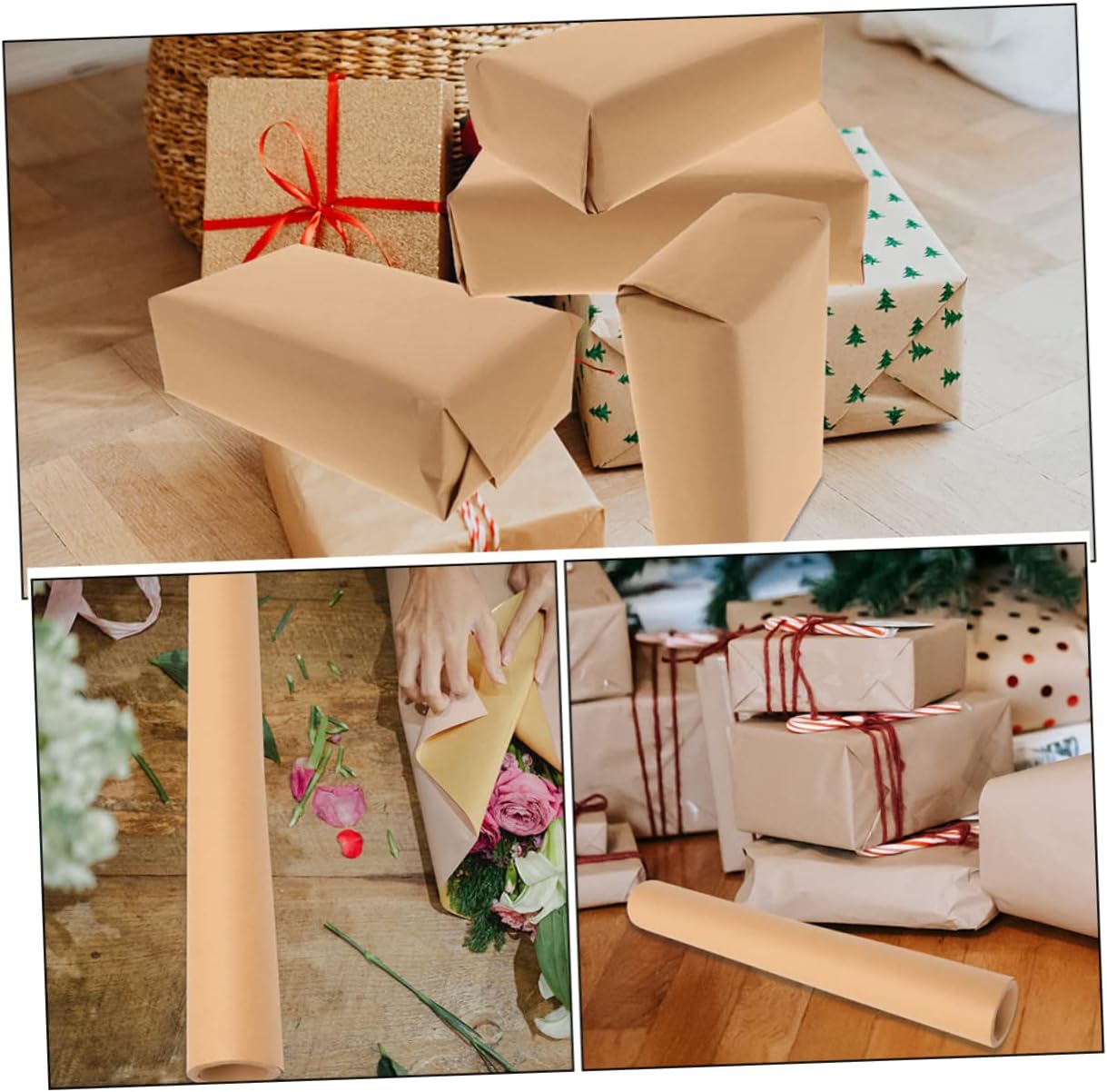 TEHAUX 1roll Craft Paper Roll Brown Kraft Wrapping Paper for Art Projects Flower Arrangements and Bulletin Boards and Versatile Packaging