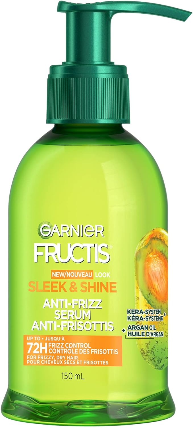 Garnier Fructis Sleek & Shine Anti-Frizz Serum, For Frizzy, Dry Hair, Instant Sleek, with Argan Oil, 150 mL