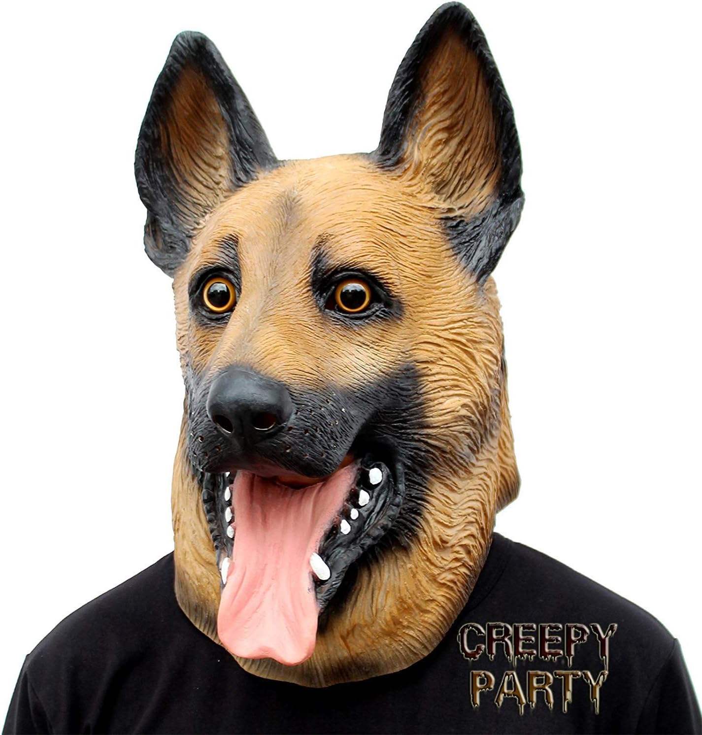 AnNido CreepyParty Deluxe Novelty Halloween Costume Party Latex Animal Dog Head Mask (German Shepherd)