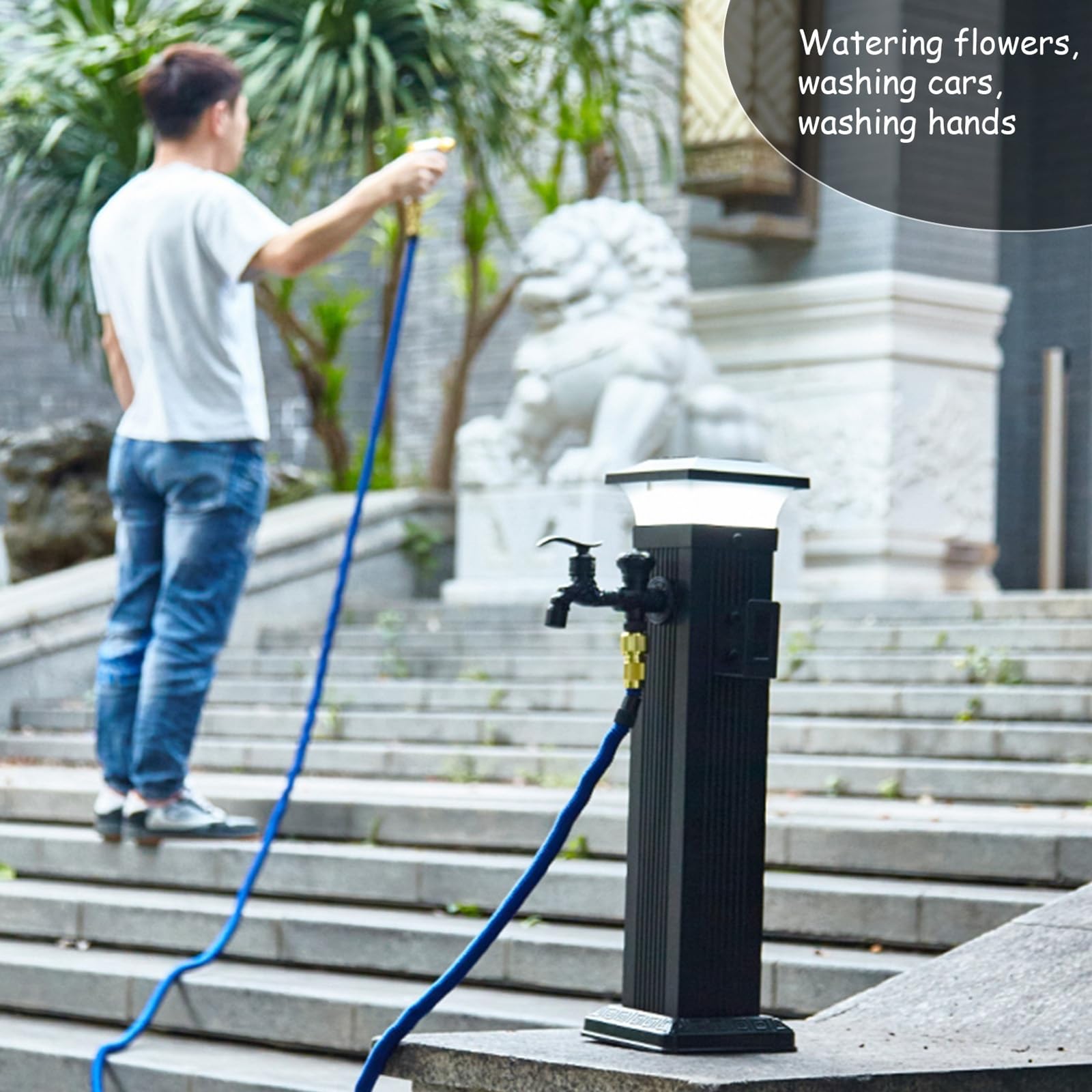 Colonne d'eau Solaire Élégante pour Jardin, Distributeur d'eau en Alliage D'aluminium, Robinet Autoportant, Colonne D'extérieur Antigel pour Irrigation(61cm/24in)