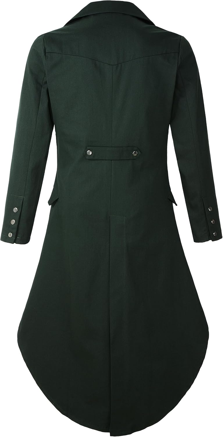 Mens Gothic Tailcoat Jacket Black Steampunk VTG Victorian Coat (3XL/L, Green Long)