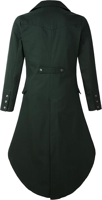 Mens Gothic Tailcoat Jacket Black Steampunk VTG Victorian Coat (XXL/L, Green Long)