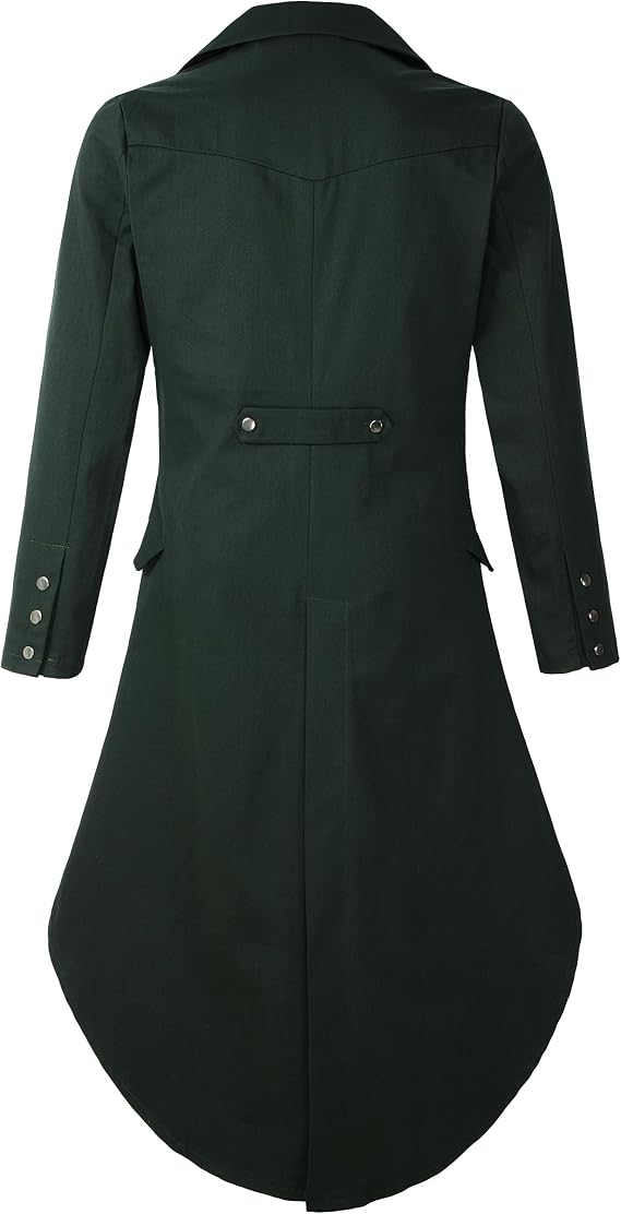 Mens Gothic Tailcoat Jacket Black Steampunk VTG Victorian Coat (XXL/L, Green Long)