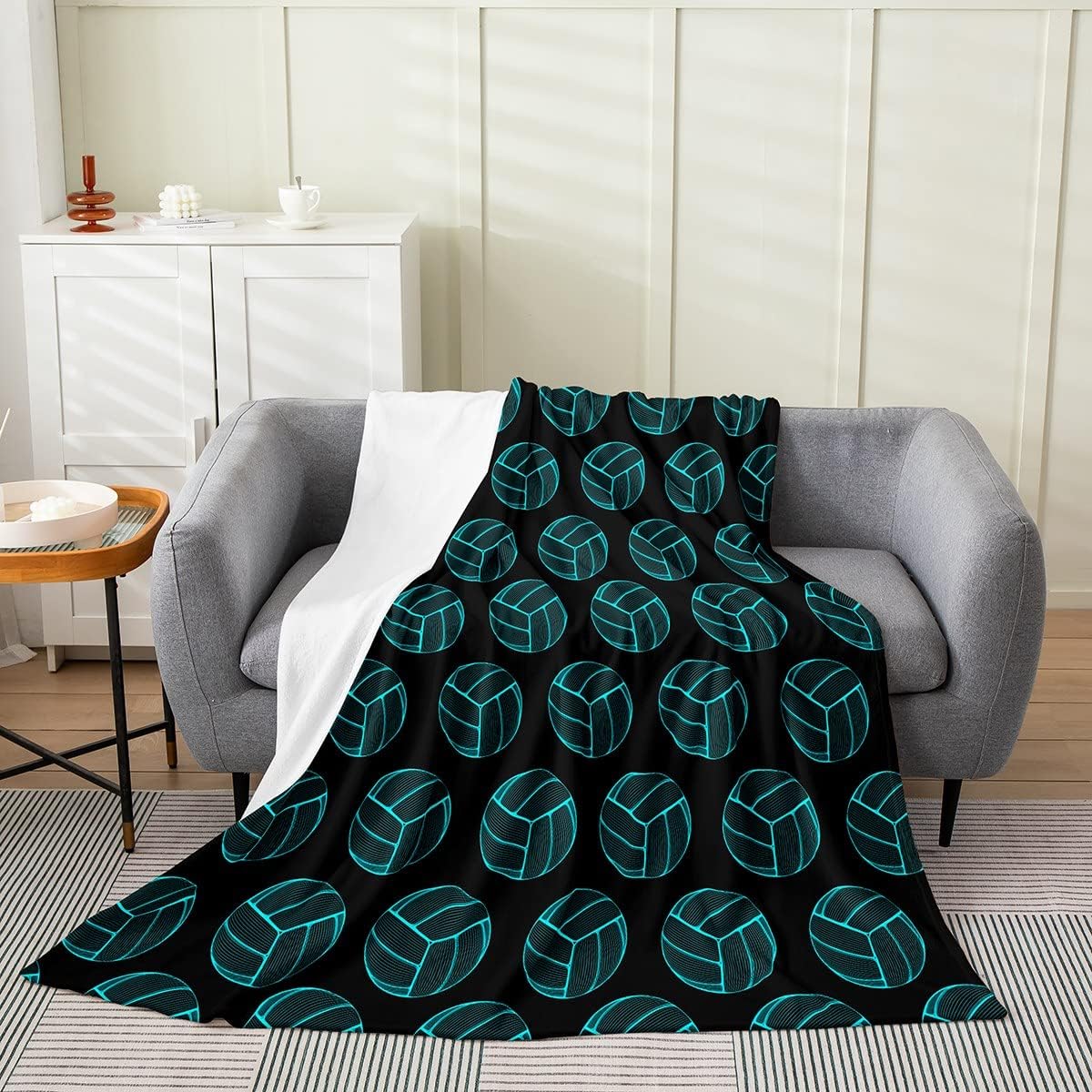 Volleyball Pattern Plush Throw Blanket,for Ball Sports Flannel Fleece Blanket Decorative Teal Neon Ball Games All Season,Bed Blanket Gift to Volleyball Player 40"x50" Multi 97 40"x50"