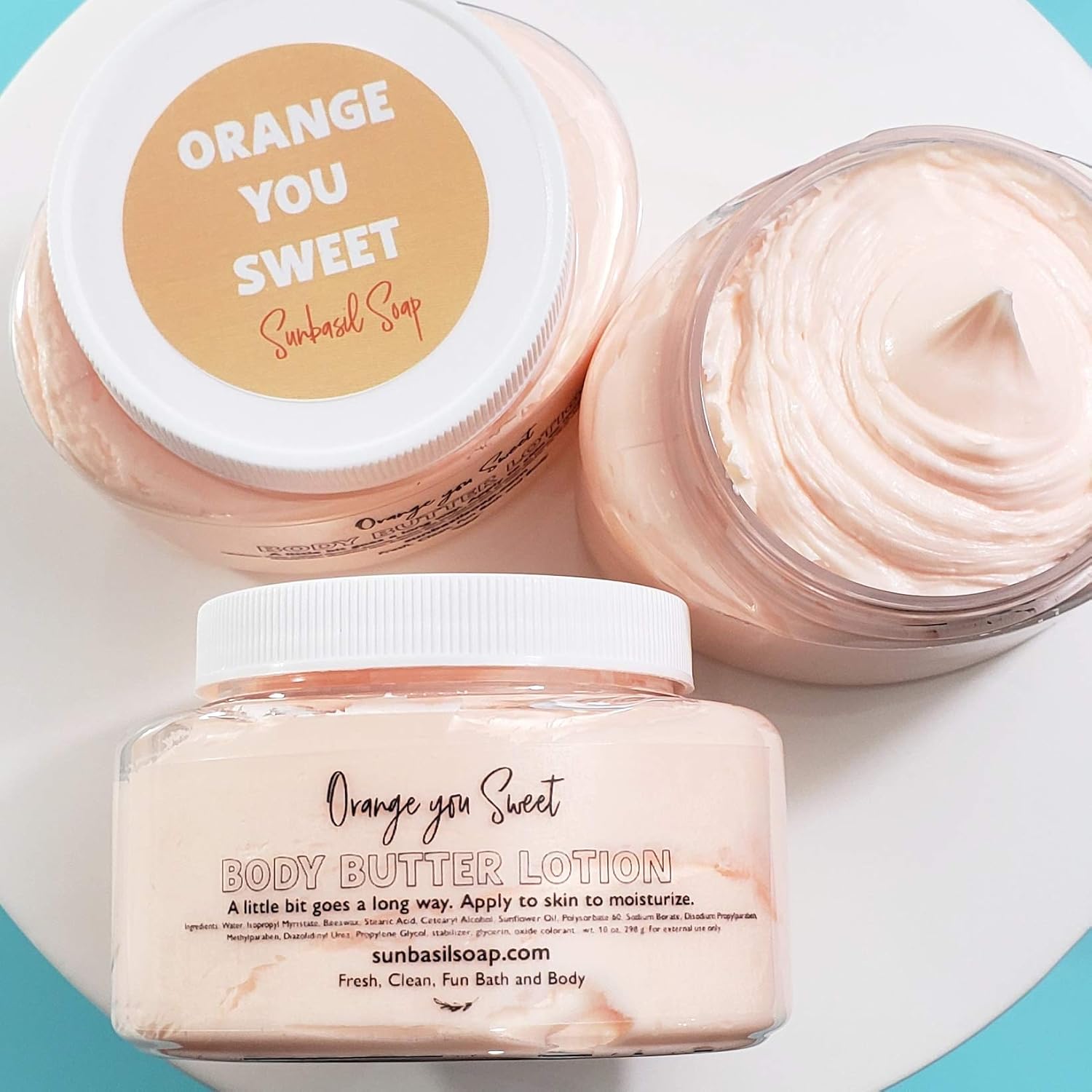 Sunbasil Soap Orange Citrus Body Butter. Handmade Natural Body Cream. Scented Punny Whipped Lotion