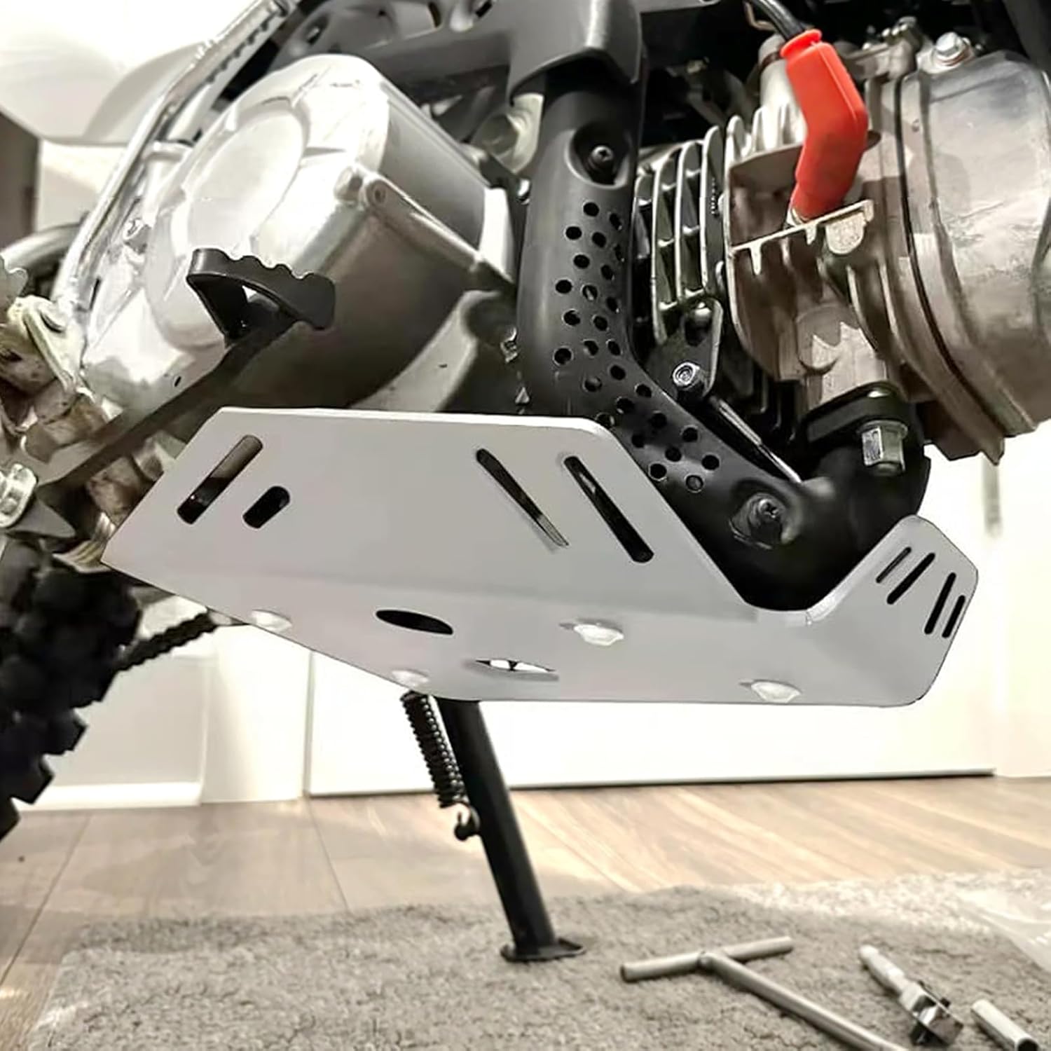 Motorcycle Skid Plate Replacement For Honda CRF110F 2013-2025 Under Engine Protection Aluminum Bash Plate(Silver)