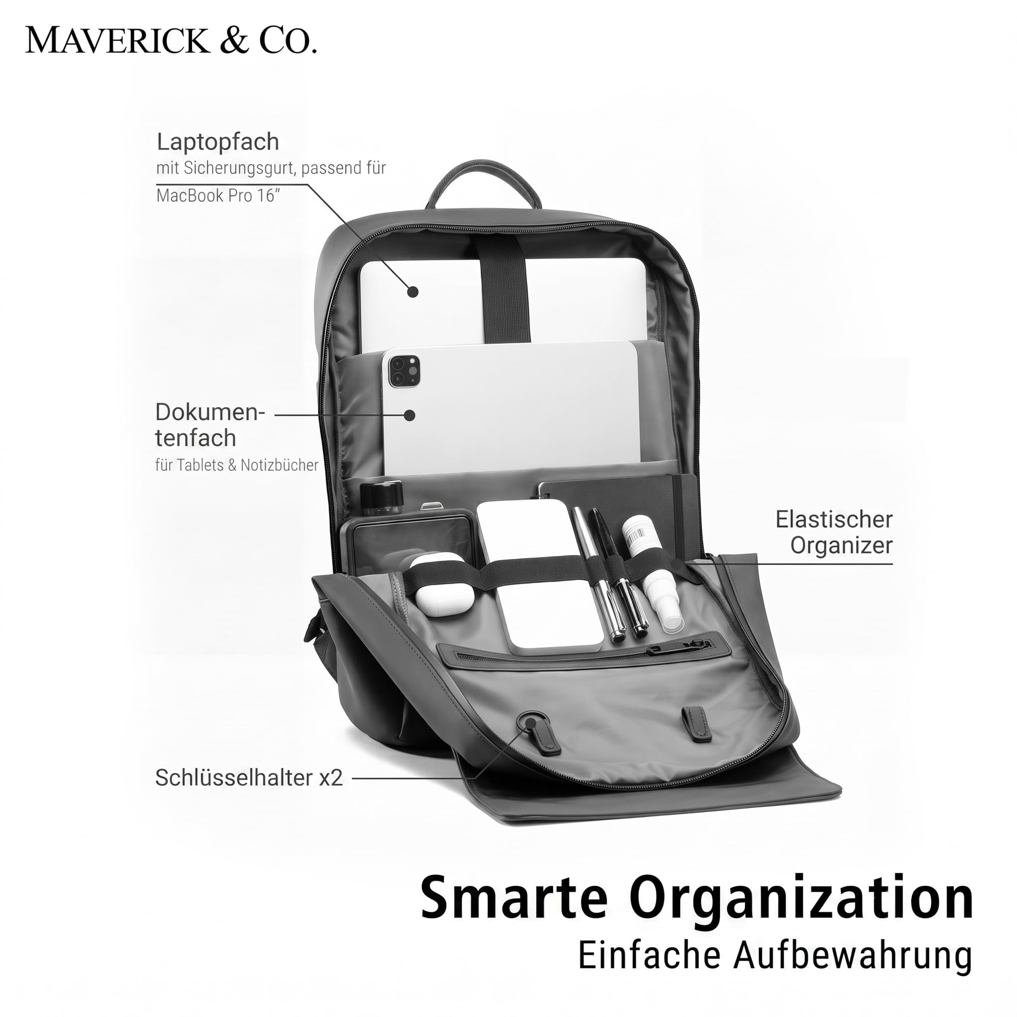 Maverick & Co. Vista Zaino Business 14,5L Laptop 16", Nero