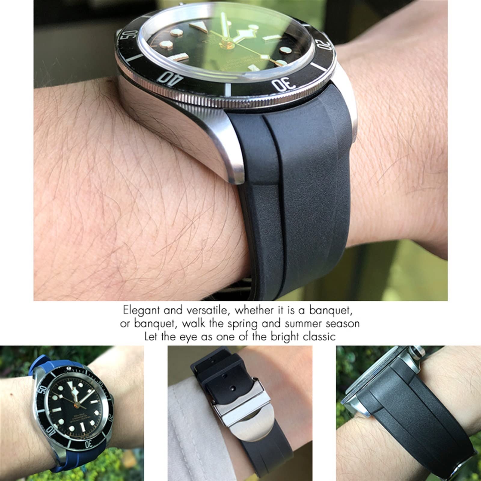 Cinturino in caucciù naturale 20mm 22mm speciale per Tudor Black Bay 1958 39mm 41mm GMT Pelagos Pin/cinturino in gomma con fibbia pieghevole