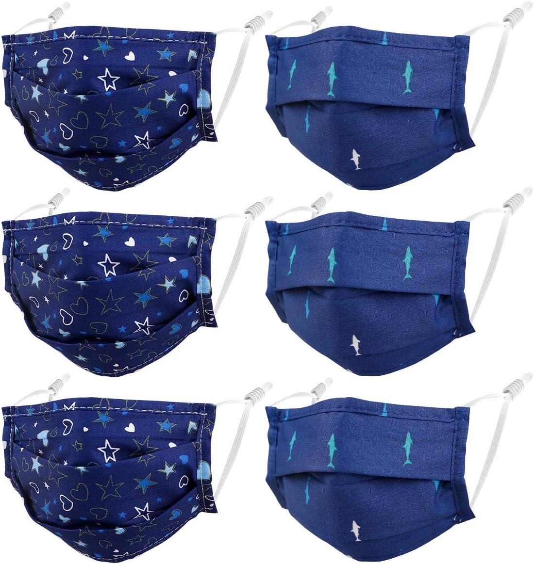 Kids Reusable Face Mask with Adjustable Ear Loops, Soft Fabric Washable Blue Face Mask for Protection, Designer Breathable Cloth Cotton Madks Facemask for Girl Boy Children Gift