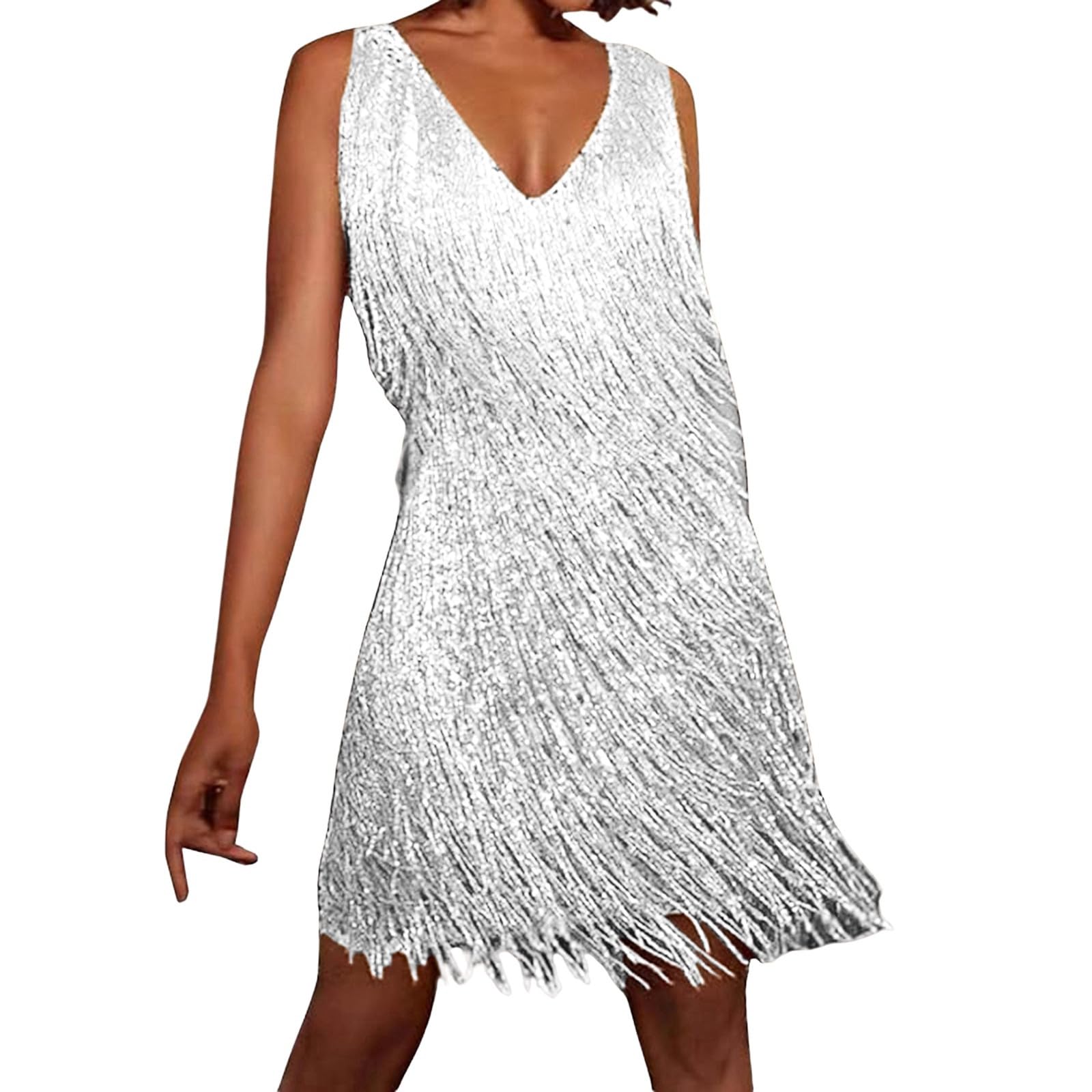 Glitter Dress Women's Tina Turner Fringe Dress Ochre/Gold Disco Outfit 70s Fringe Dress 20s Charleston Mini Dress Sequin Dresses for Women Spaghetti Straps Sexy Short Latin Dance Dress