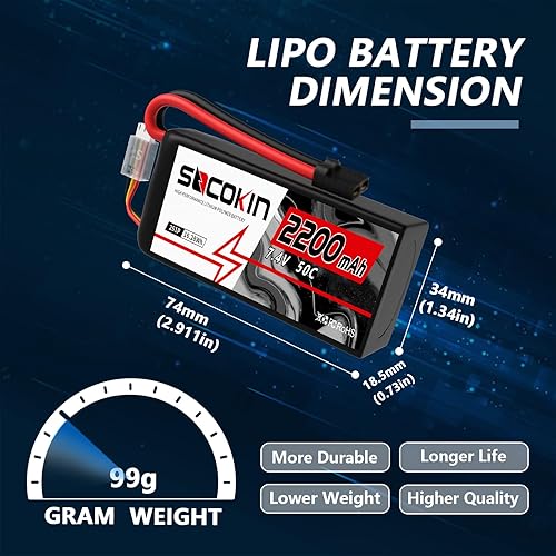 Miniatura 3 de 2S Lipo Batería 7.4V 50C 2200mAh Baterías con conector TR, estuche suave, batería corta para RC coche, camión, barco, camioneta, FPV, dron,