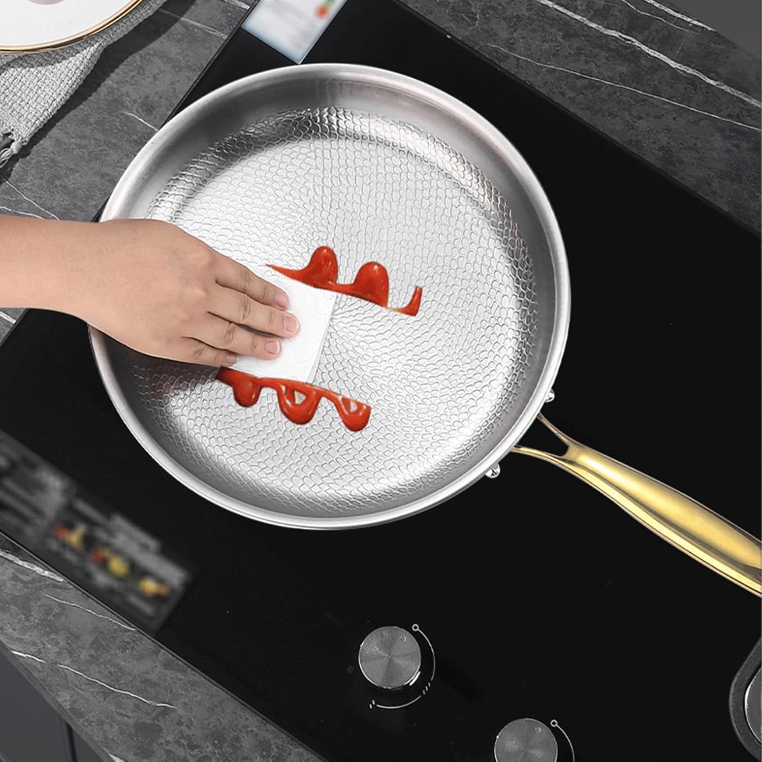 Titanium Pans for Cooking, 13 Inch Titanium Frying Pan with Lid, No Coating Non-Stick Titaniums Cookware, Induction & Oven-Safe, Dishwasher Safe (11in)