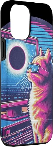 Miniatura 3 de iPhone 14 Pro Max Cat Solar Eclipse - Synthwave Retro Poster Style Case