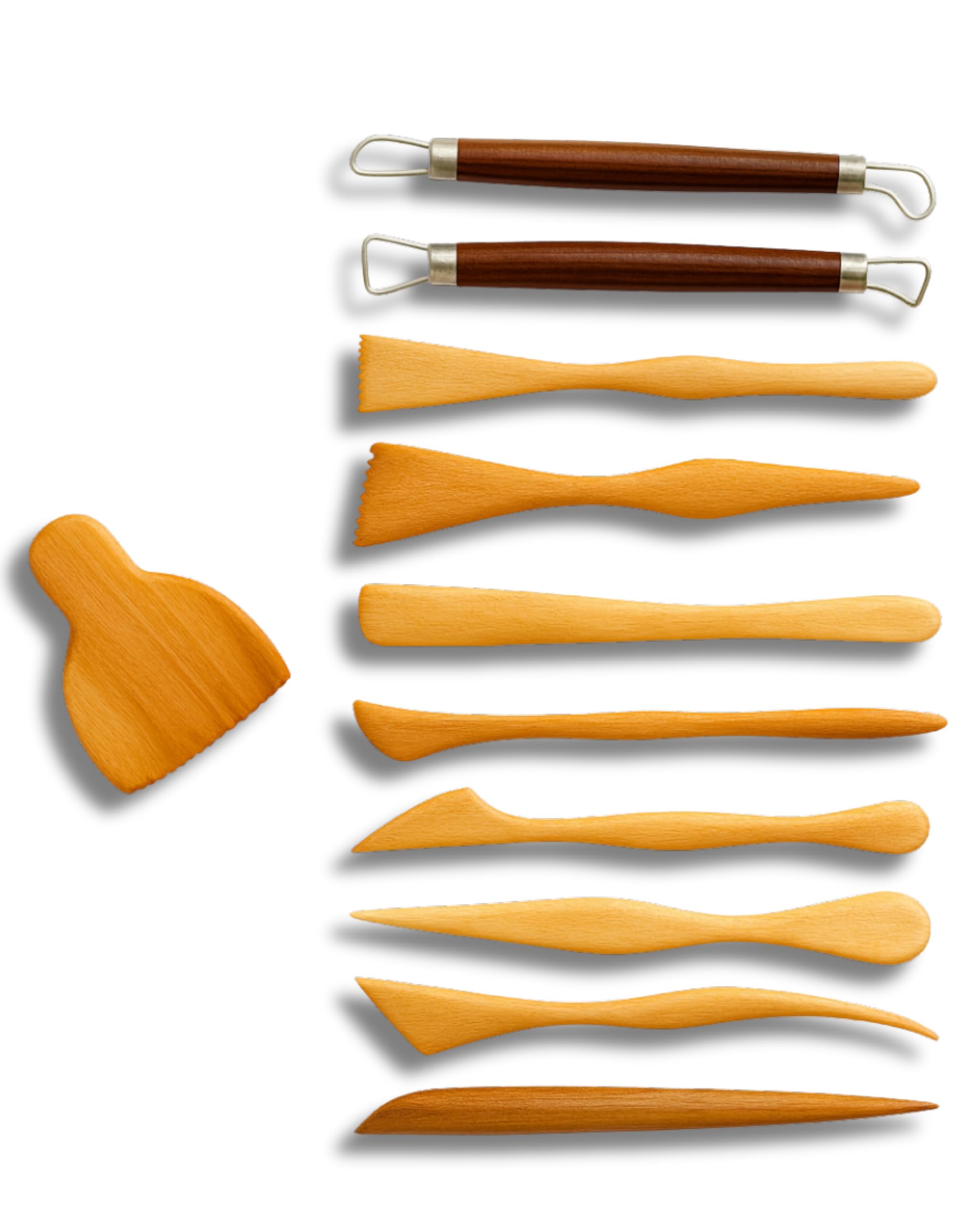 Stationerie Premium Wooden Clay Modelling Tool Set - 10+1 Double-Ended Pottery Craft Tools for Scultping, Carving, Modeling and More
