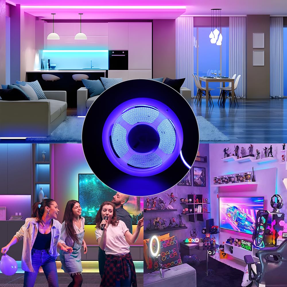 10M WIFI Striscia LED RGB COB, 24V Striscia LED COB RGB dimmerabile con telecomando e alimentatore, striscia luminosa LED ad alta densità 576LEDs/M, controllo app, compatibile con Alexa, Google home