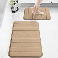 Vista 39 de Buganda Juego de 2 tapetes de baño de espuma viscoelástica y tapete para inodoro en forma de U, lavable a máquina, suave, antideslizante, Negro