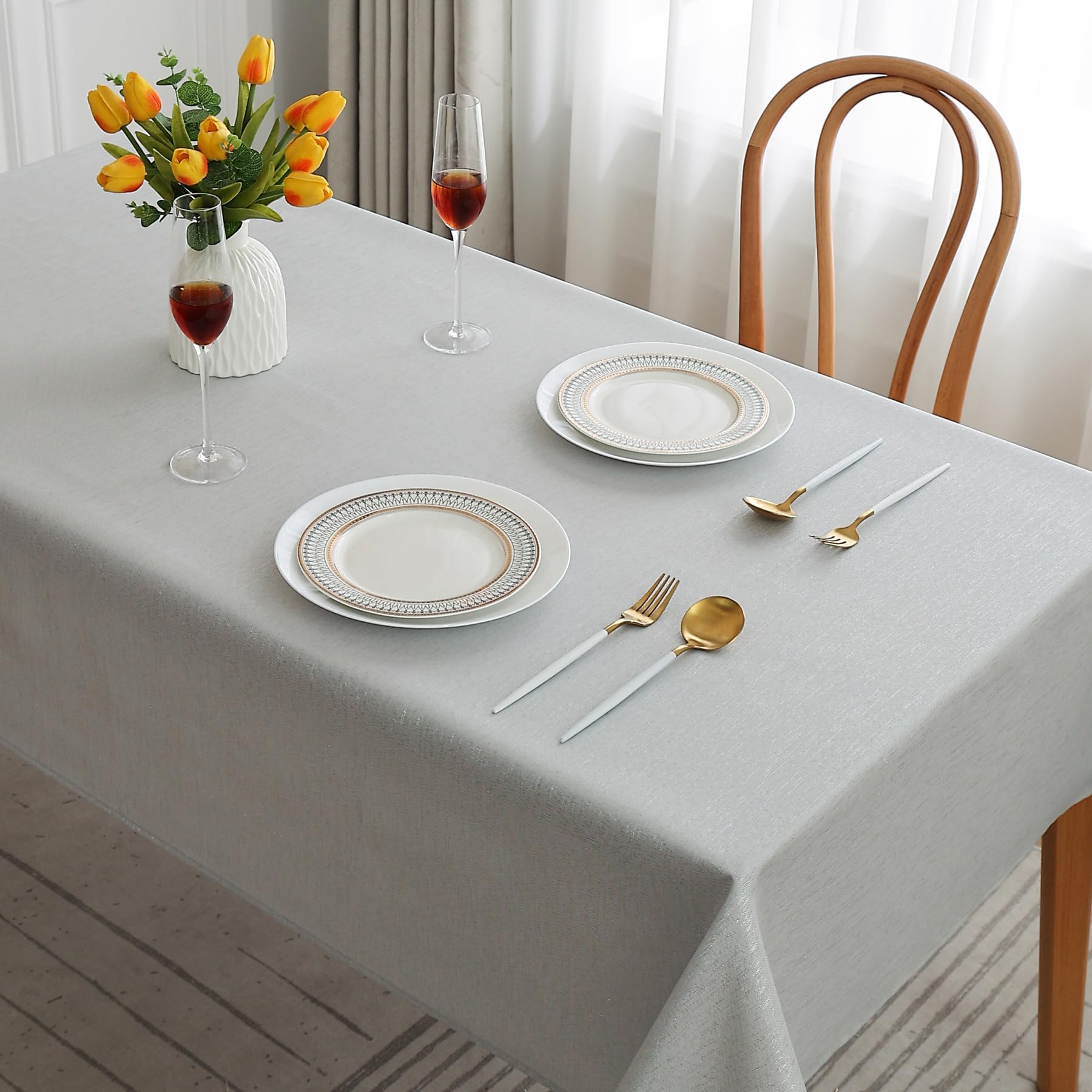 Table Cloth Decorative Prestige Glitter Rectangle Dining Table Cover for Kitchen Picnic Parties Machine Washable (Grey, 58" x 90")