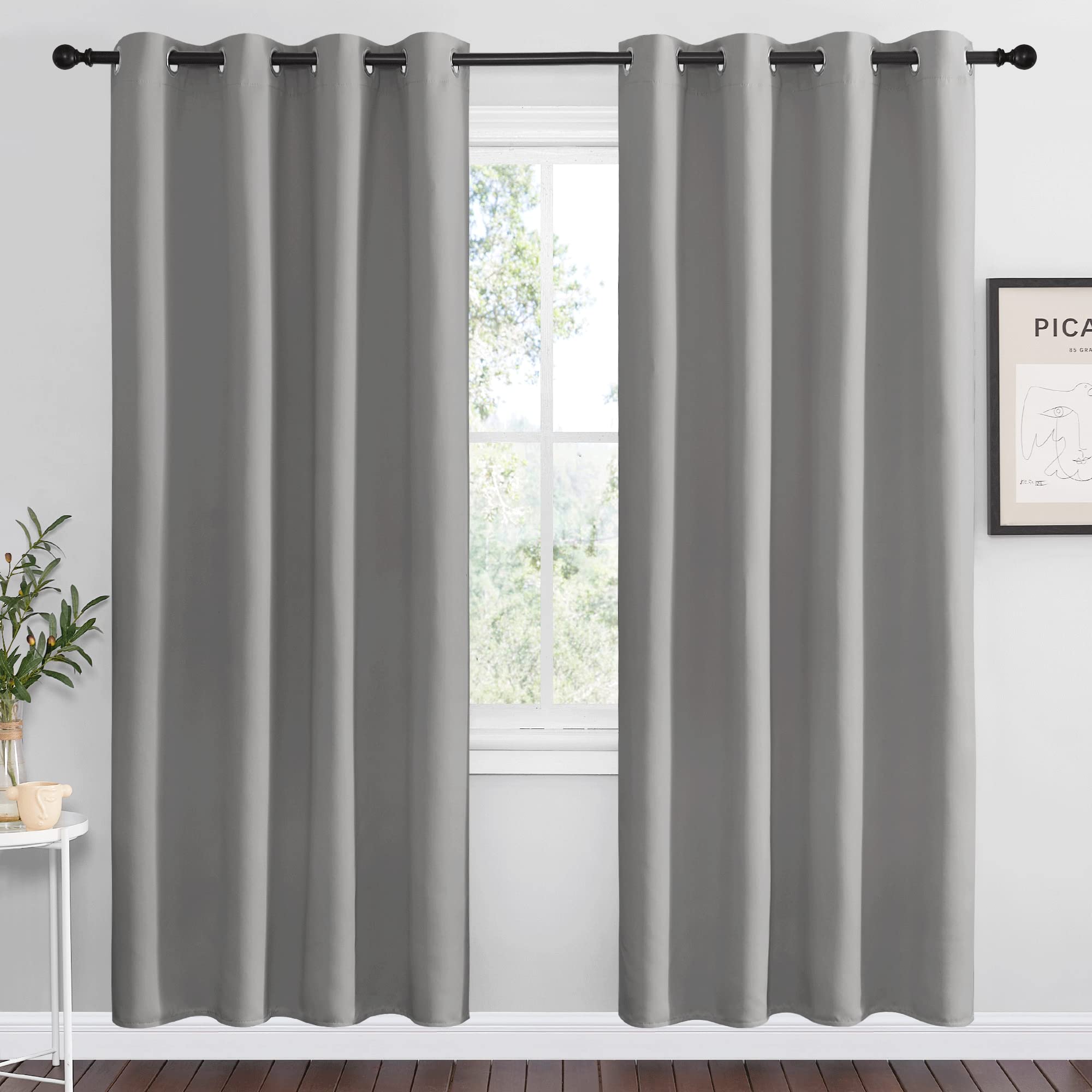 NICETOWN Silver Grey Room Darkening Curtain Panels 78" Long for RV, Play Room, Studio, Heat Block Out and Keep Warm Drapes Window Treatment Drapes for Doorway Entryway Patio (55" Width, 2 Panels)