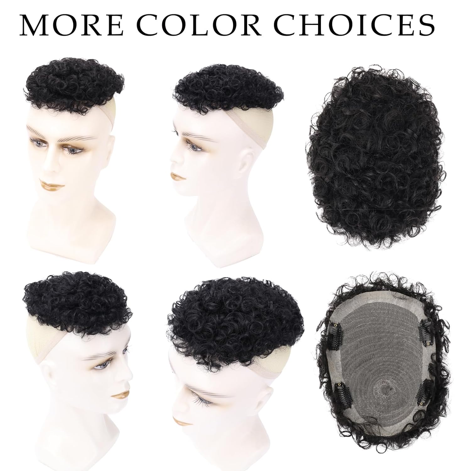 Toupee for Men Human Hair Men‘s Black Wig Short Curly Hair Fluffy Realistic Hair Wig Thin Skin Daily Party Costume Wig for Male(Black)