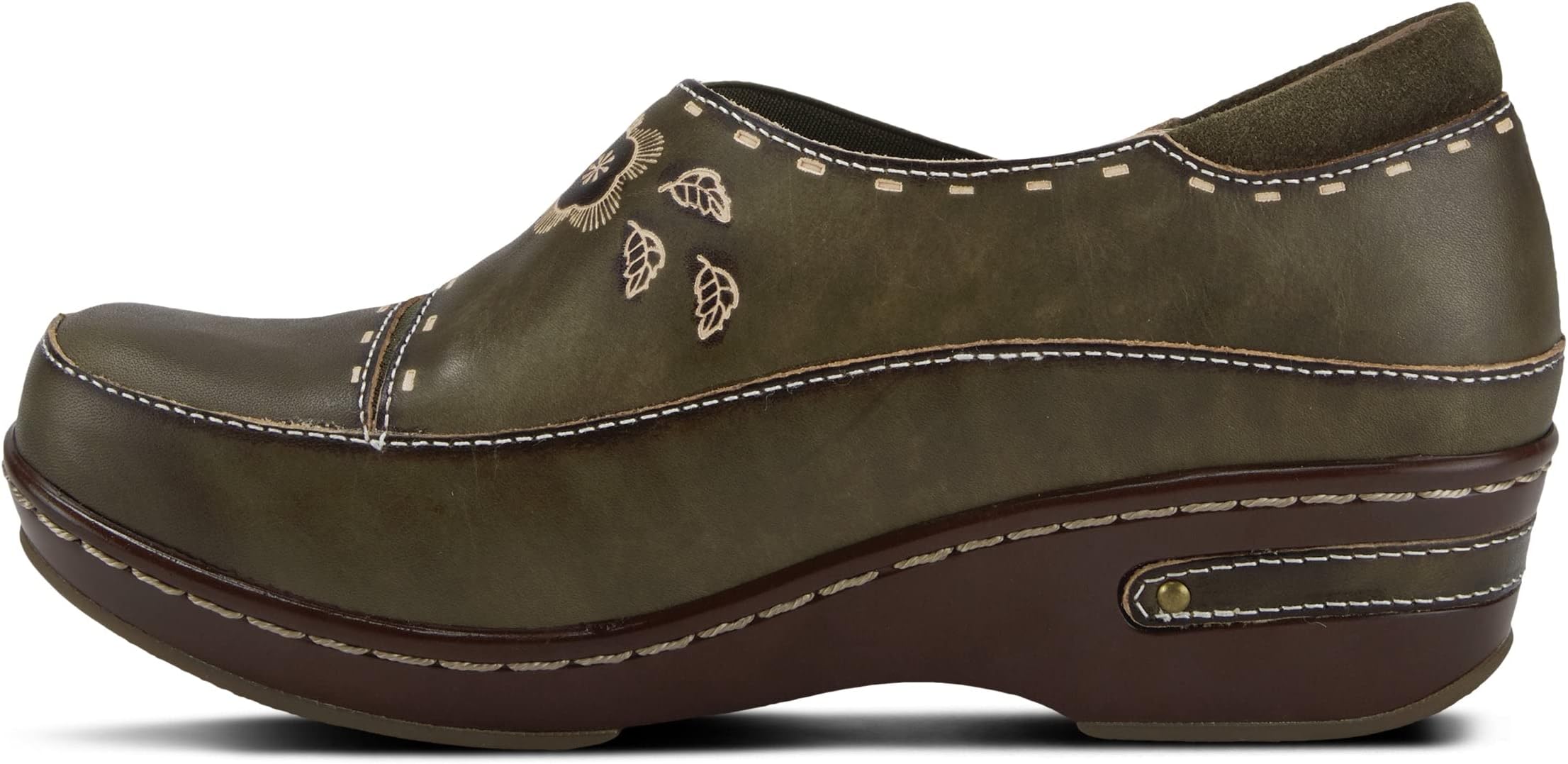 Spring Step L'ArtisteBurbank Leather Clogs for Women | Designer Hand-Painted Slip-On Shoes | Ladies Casual Platform Clog