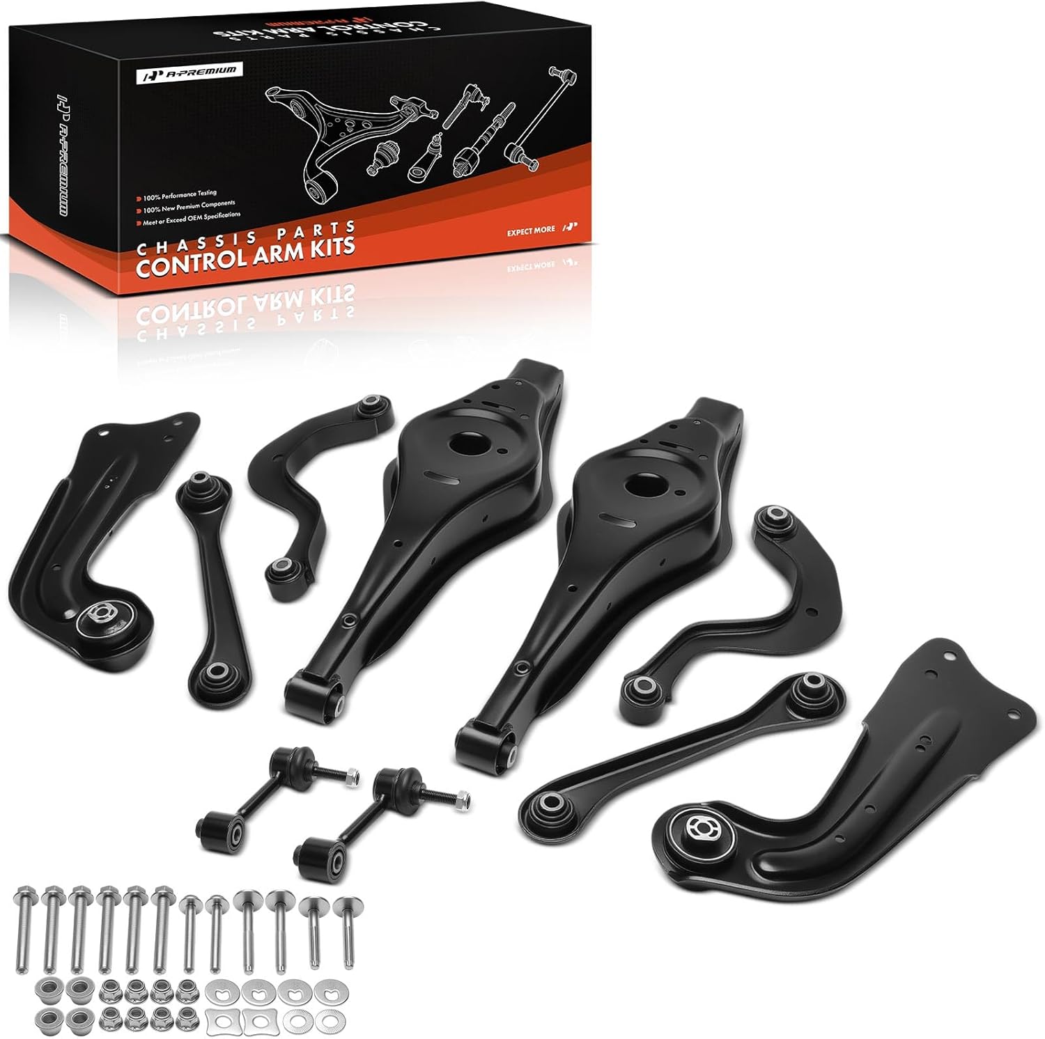 A-Premium Set of 10, Rear Control Arm, Lower Trailing Arm, Forward Lateral Arm, Sway Bar Link, Compatible with Volkswagen Jetta 2007-2009, Passat 2013-2019, Eos, GTI, Rabbit & Audi A3 Quattro