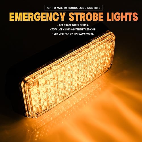 Miniatura 4 de BooYu 2 barras de luces estroboscópicas LED de emergencia con base magnética, recargable, portátil, para techo, mini luz de advertencia para camión,