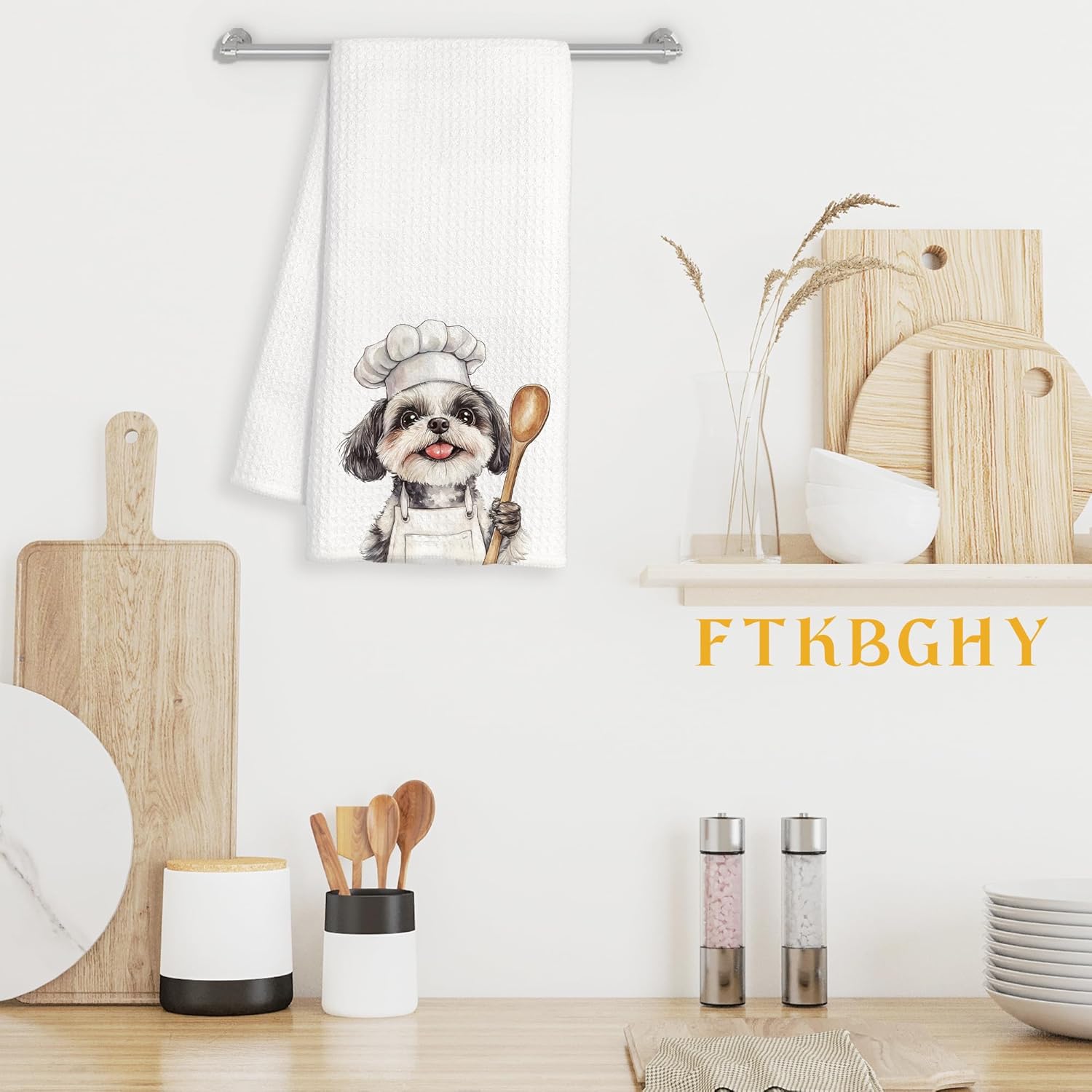 Funny Shih Tzu Chef Kitchen Towels, Shih Tzu Gifts, Chef Gifts for Women Men, Funny Dog Decorative Dish Hand Tea Towels for Kitchen Bakery, 16x24 Inch - Image 3
