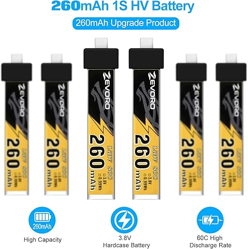 Miniatura 4 de 6pcs 260mAh 1S Lipo Batería 3.8V 80C LiHV Batería con BT2.0 Conector para FPV Tiny Whoop Drone Quadcopter