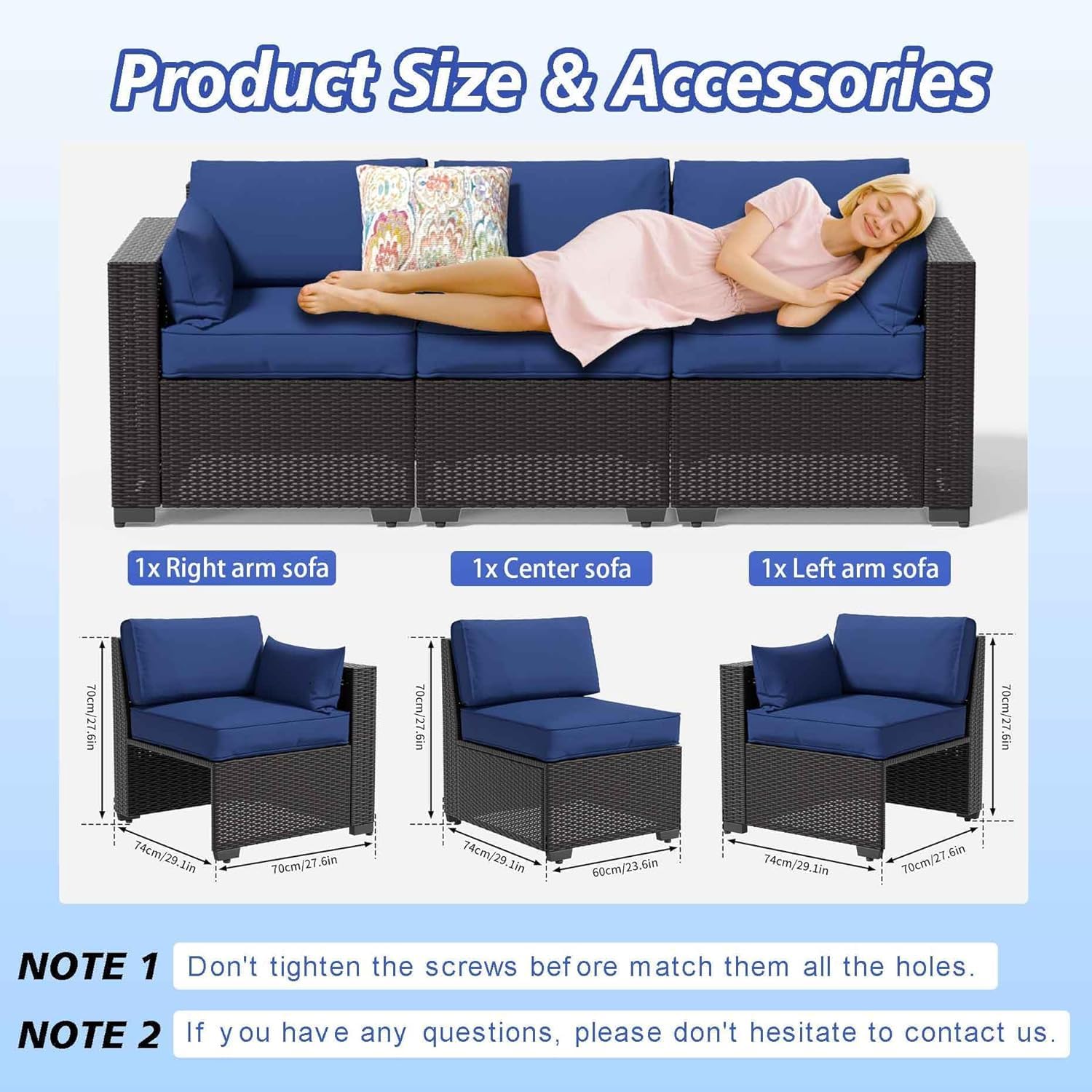 YLGJ&TIDY Patio Furniture 3-Seat Outdoor Wicker Sofa, Deep Seat with High Backrest & Waterproof Cushions, All-Weather PE Rattan Sectional Couch for Backyard, Pool, Deck