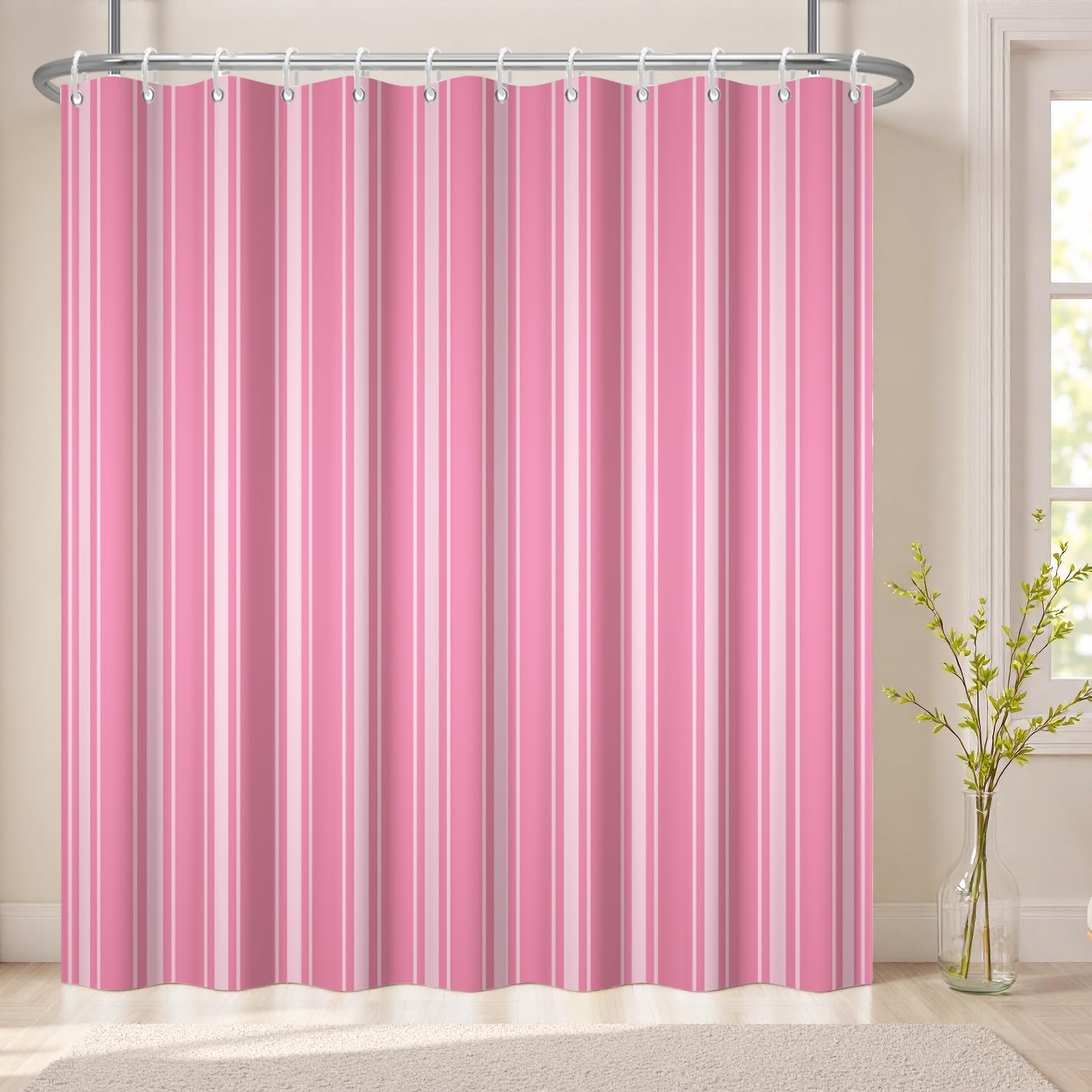 Blush Pink Vertical Striped Shower Curtain, Waterproof Polyester,72x72 inch