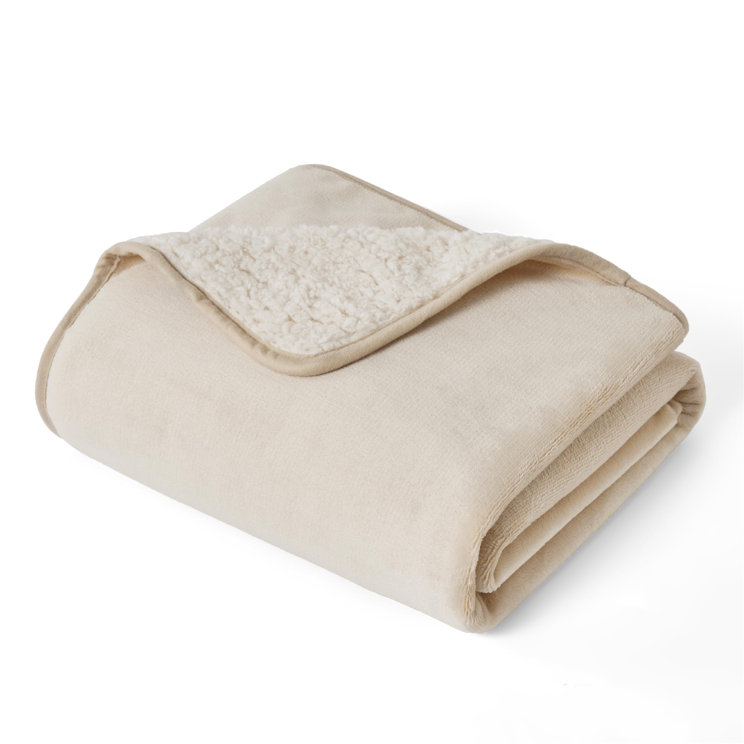 Bedsure cream colored waterproof blanket folded