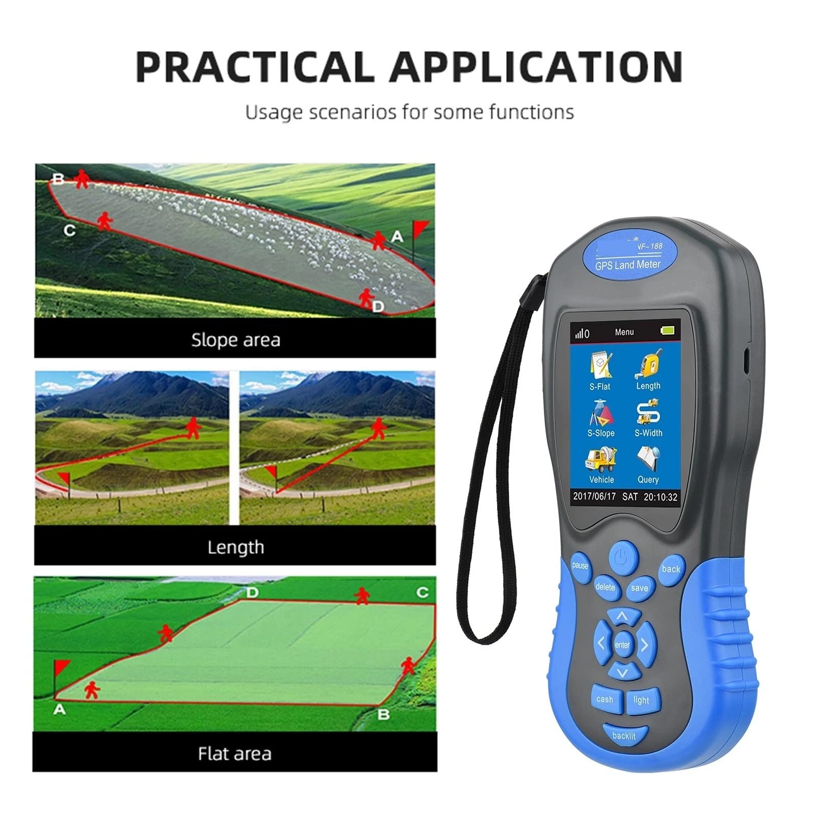 Ręczny miernik terenu GPS NF-188 GPS Land Meter ręczny cyfrowy LCD urządzenie do pomiaru długości obszaru uprawnego, zewnętrzne narzędzie pomiarowe do geodezji grenlandii Narzędzie pomiarowe do pomiar