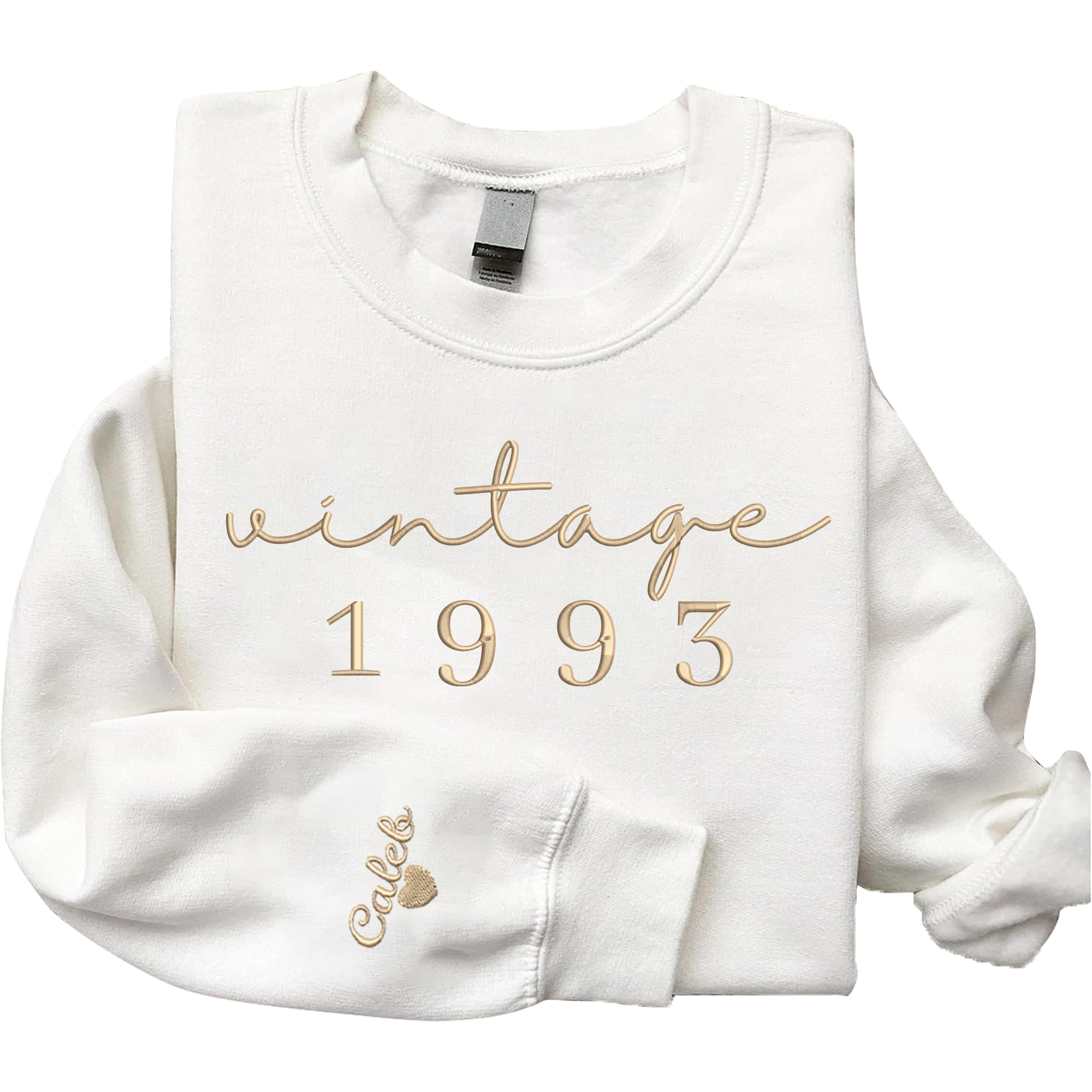 GiveSmilesCustom Embroidered Vintage 1993 Sweatshirt and Hoodies, Custom Name On Sleeve With Initial Heart, 30 Years Old Gift