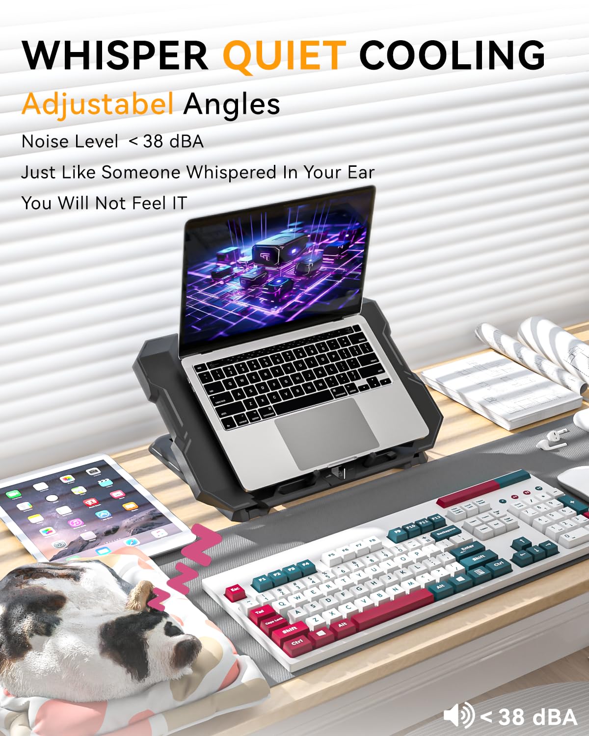 Laptop-Kühlkissen, Gaming-Laptop-Kühler mit 18,8 cm (7,1 Zoll) leistungsstarkem Lüfter, RGB-Lichtern & 3-Gang-Lüftersteuerung & LCD-Diamant-Design, höhenverstellbar, leiser Laptop-Kühlständer