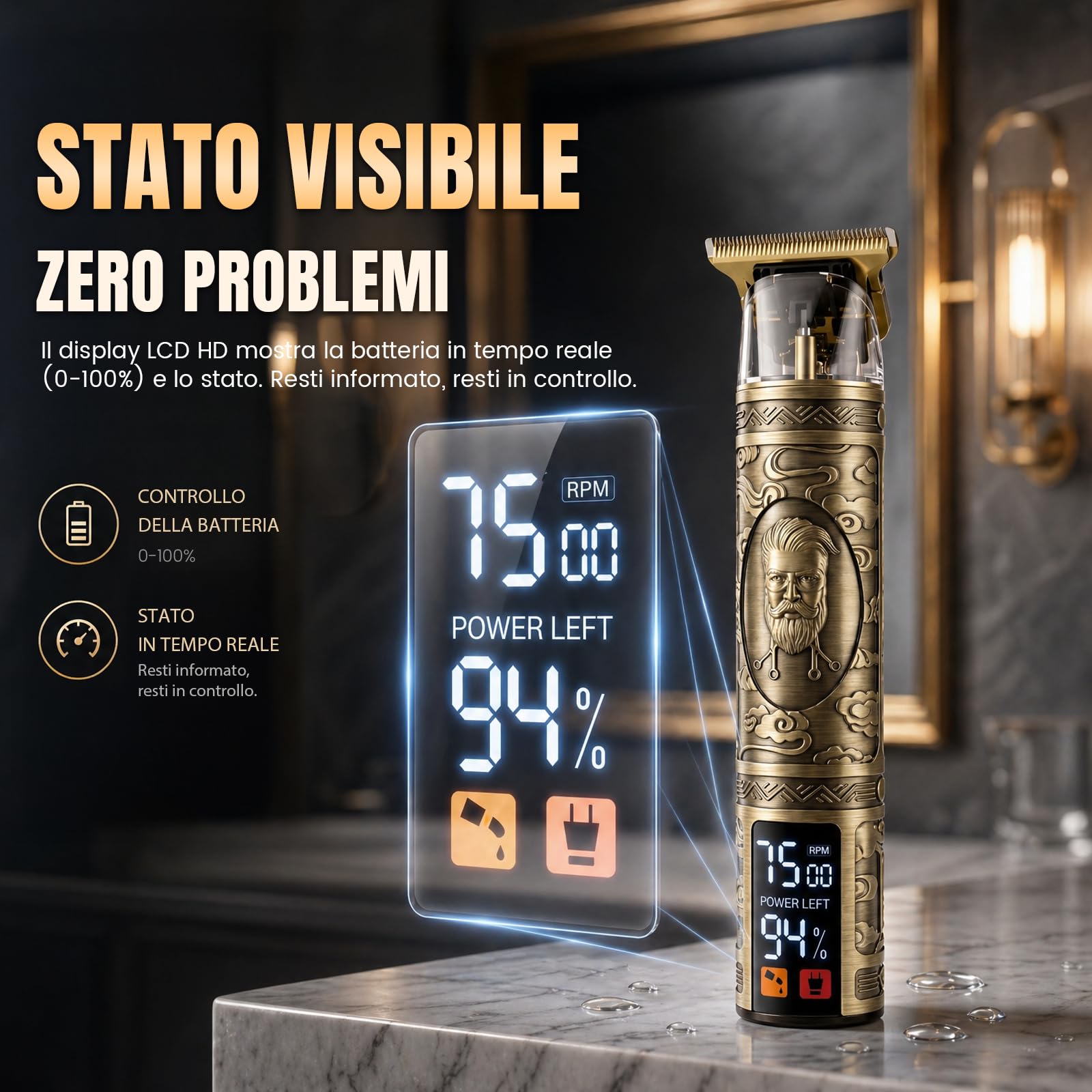 Yineel HC200 Tagliacapelli Uomo Professionale, rasoio elettrico barba | Elettrico Barba Macchinetta per Capelli Ricaricabile USB, Schermo LCD,Set Tagliabarba,Lama di Precisione a T, Regalo per Uomo