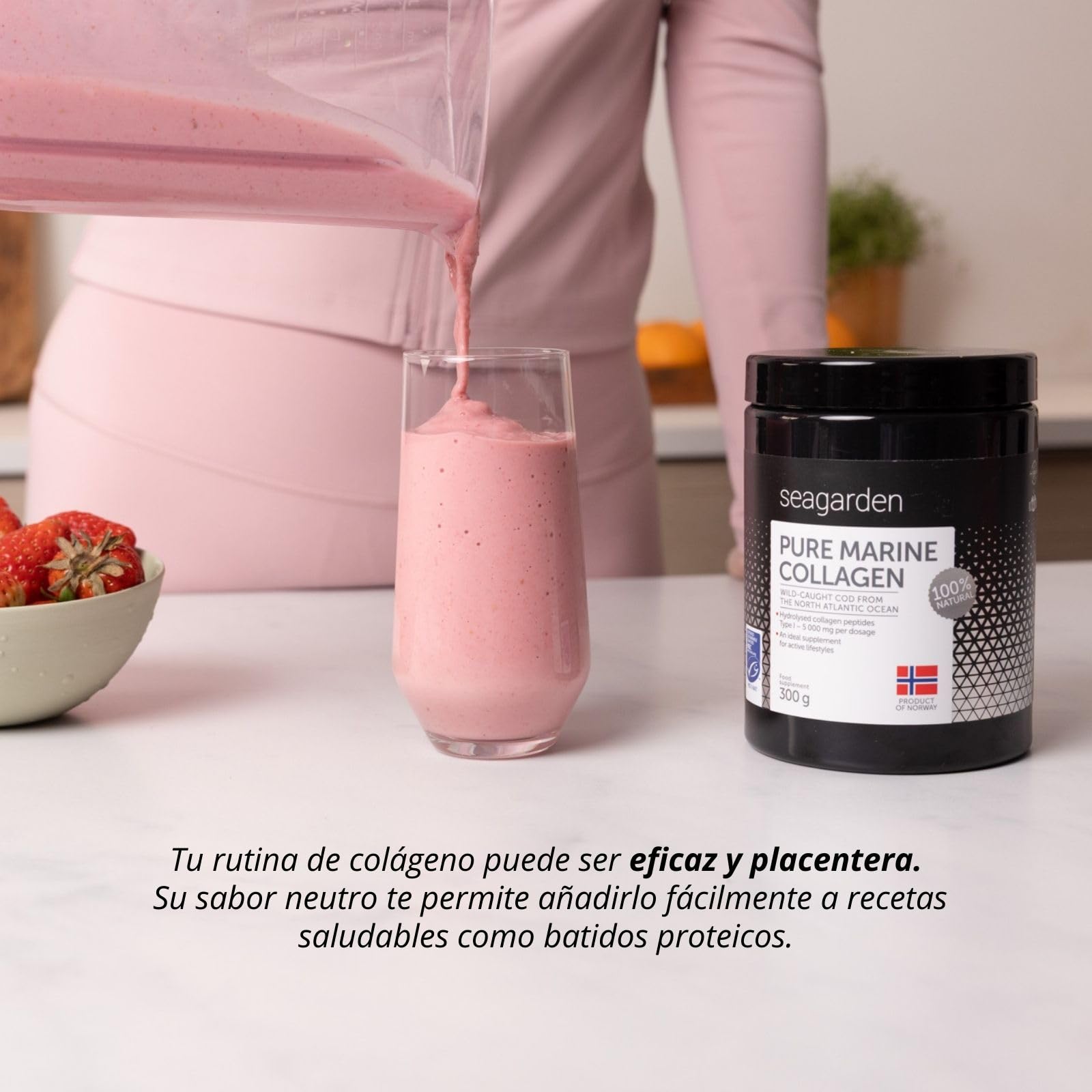 Seagarden Polvo de Colágeno Marino Puro 100% Noruego - Colágeno Hidrolizado Tipo I de Bacalao Ártico Salvaje, Para Piel, Cabello, Uñas, Tendones, Músculos - 300 g (2 Meses, Sin Sabor)