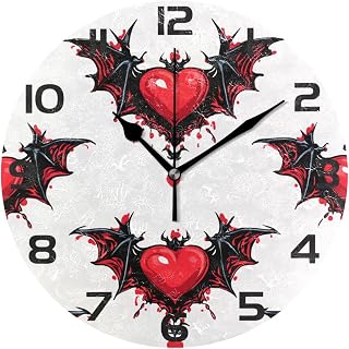 ALAZA Bats Hearts Halloween Wall Clock Non Ticking Decorative Desk Clock for Bedroom Kitchen Living Room Office,Gold